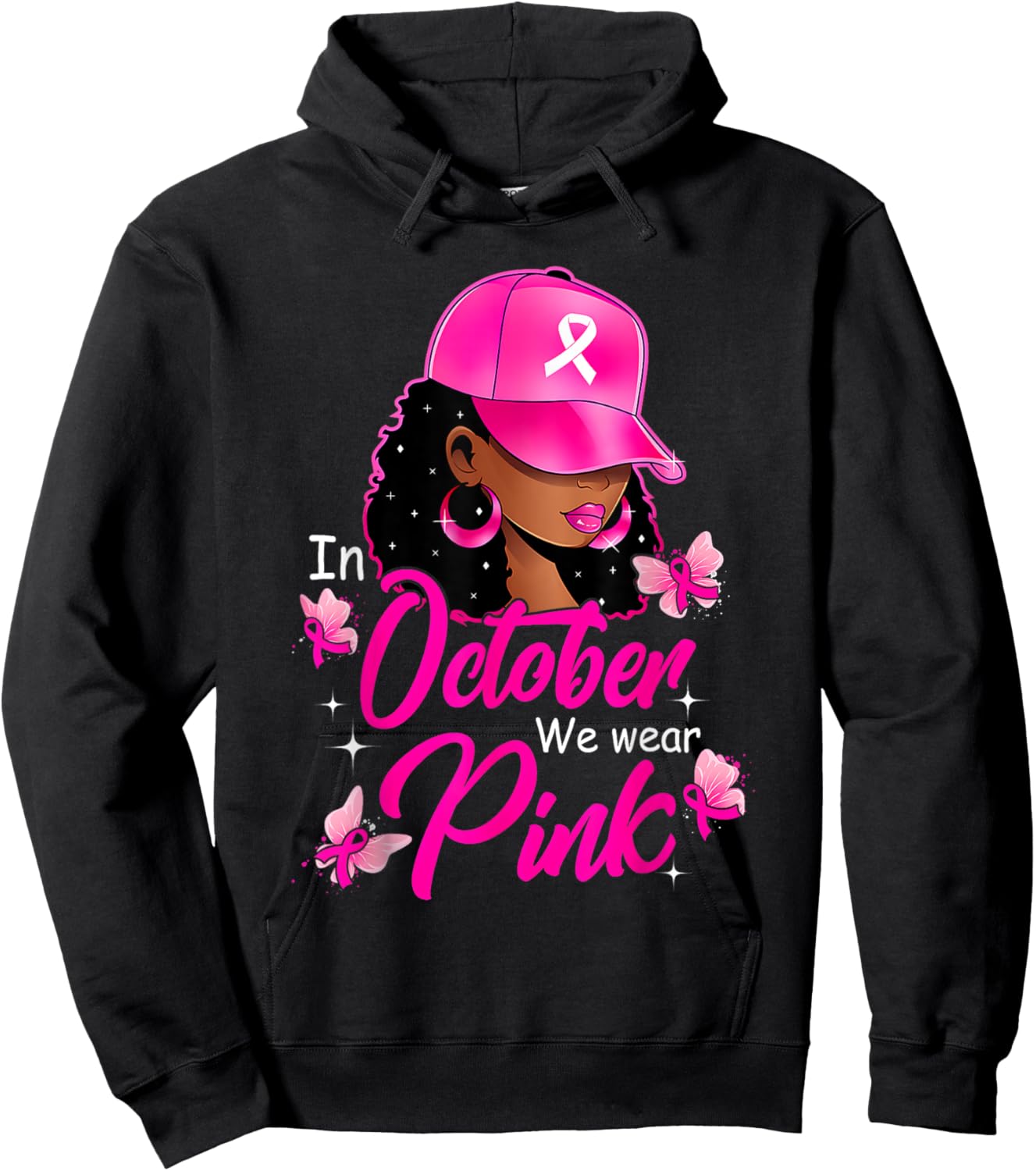 In October We Wear Pink Black Women Breast Cancer Awareness Hoodie - Hoodie | Black