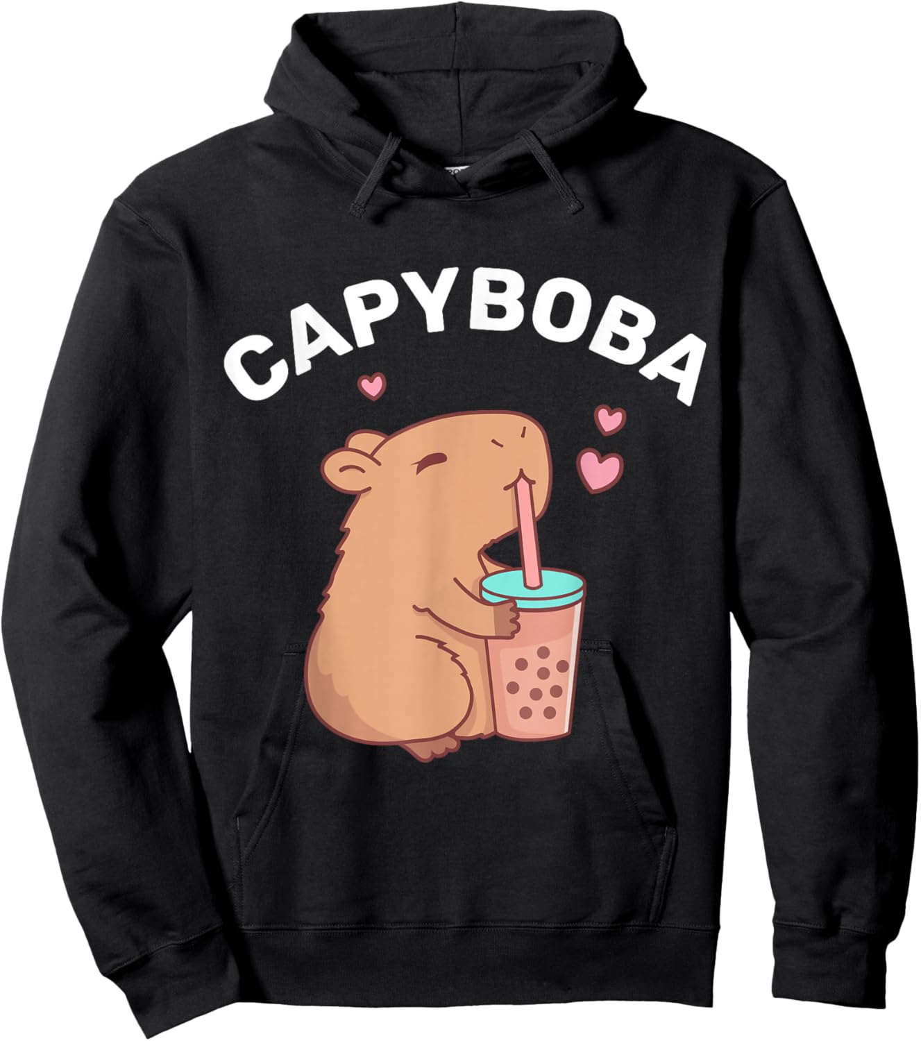 Funny Capybara Rodent, Capyboba Boba Milk Tea Hoodie - Hoodie | Black