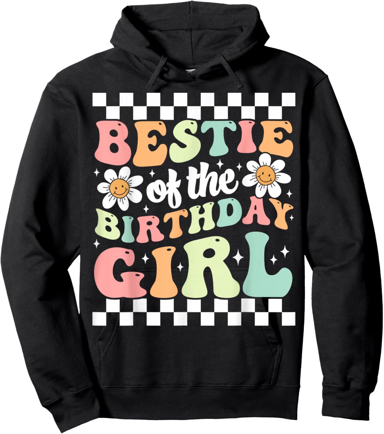 Bestie of The Birthday Girl Cute Best Friend Groovy Birthday Hoodie - Hoodie | Black