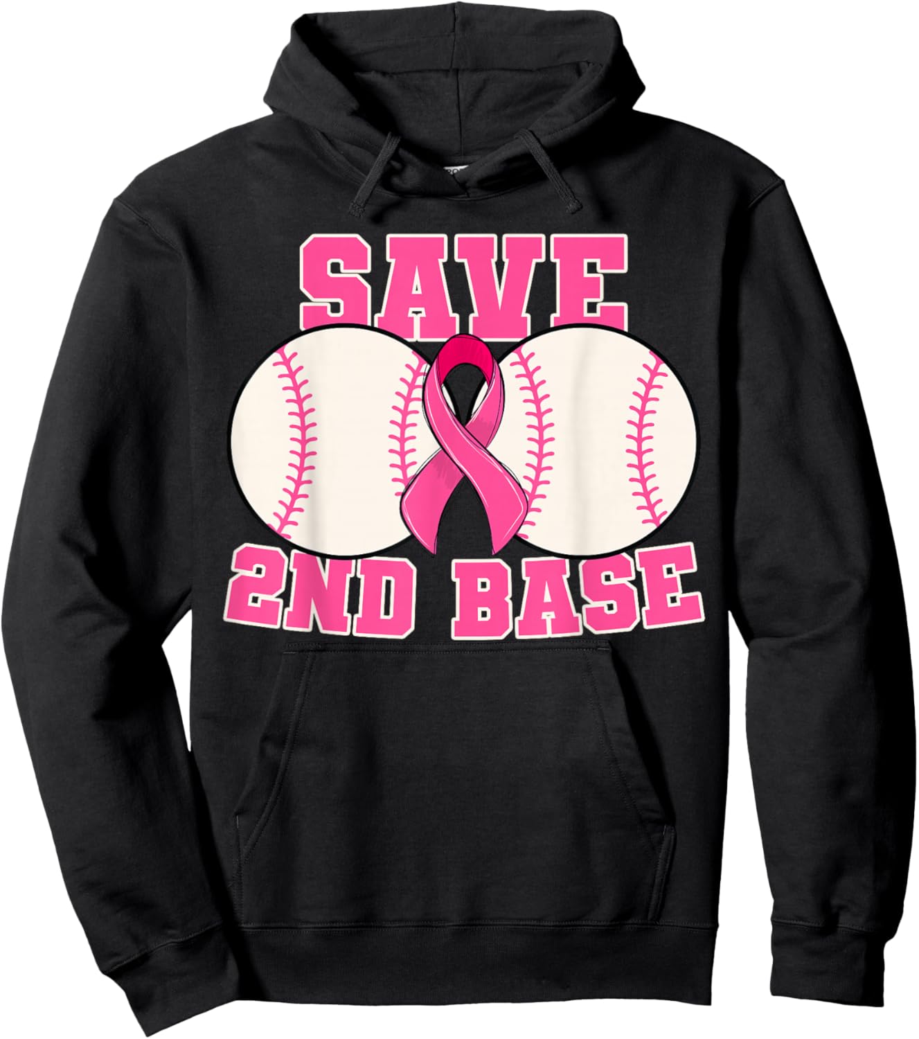 Save Second 2nd Base Breast Cancer Survivor Funny Baseball Hoodie - Hoodie | Black