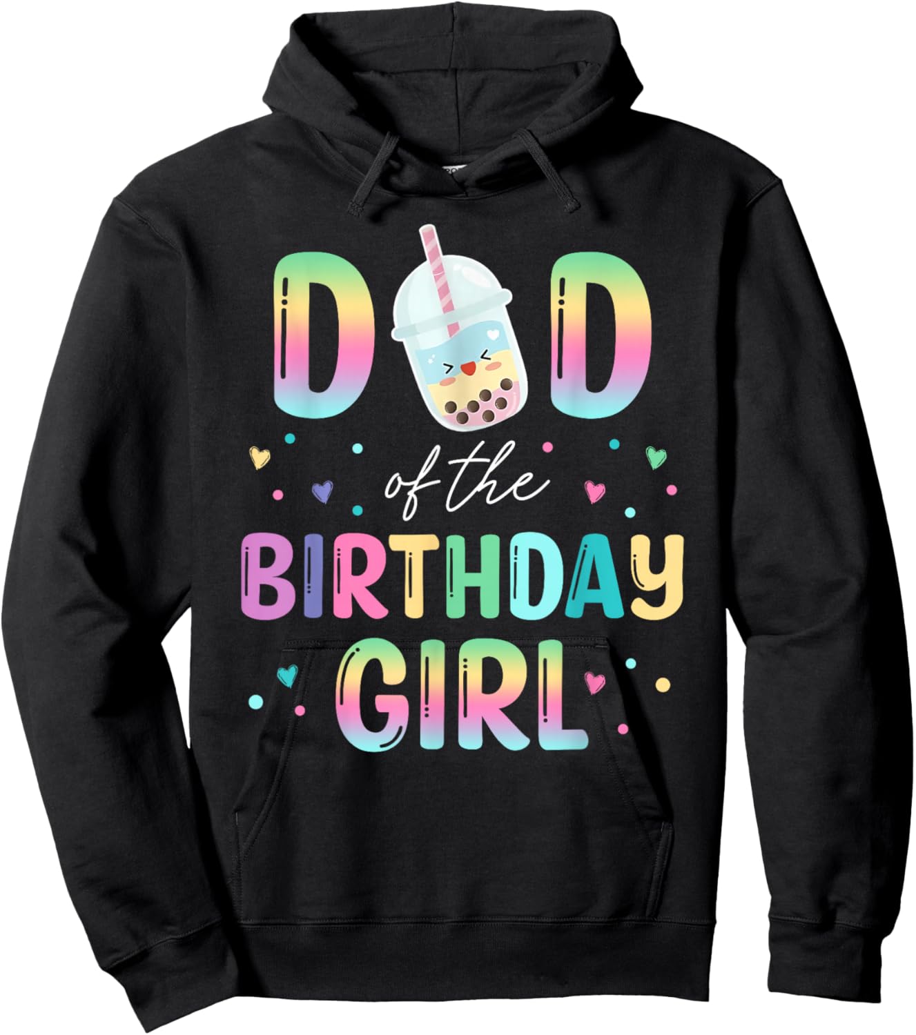 Dad Of The Birthday Girl Cute Bubble Boba Tea Party Hoodie - Hoodie | Black