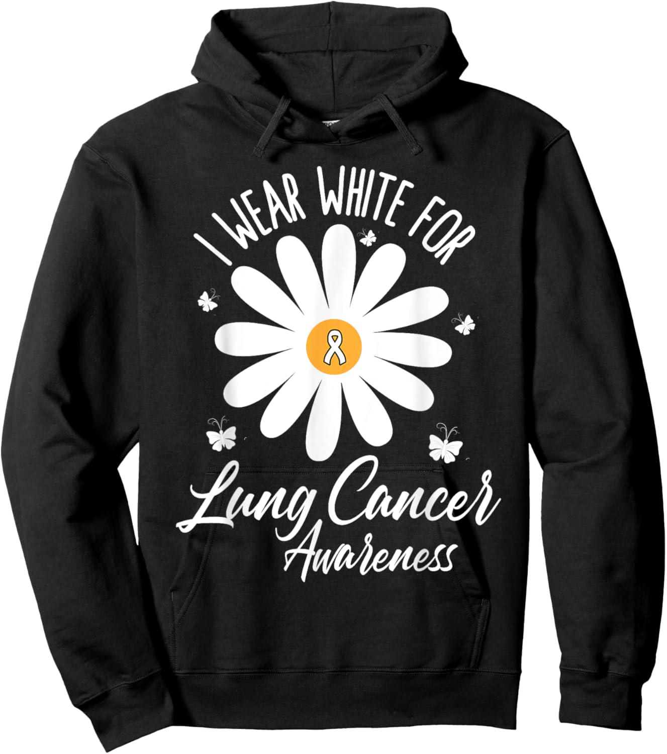 I Wear White For Lung Cancer Awareness White Ribbon Flower Hoodie - Hoodie | Black