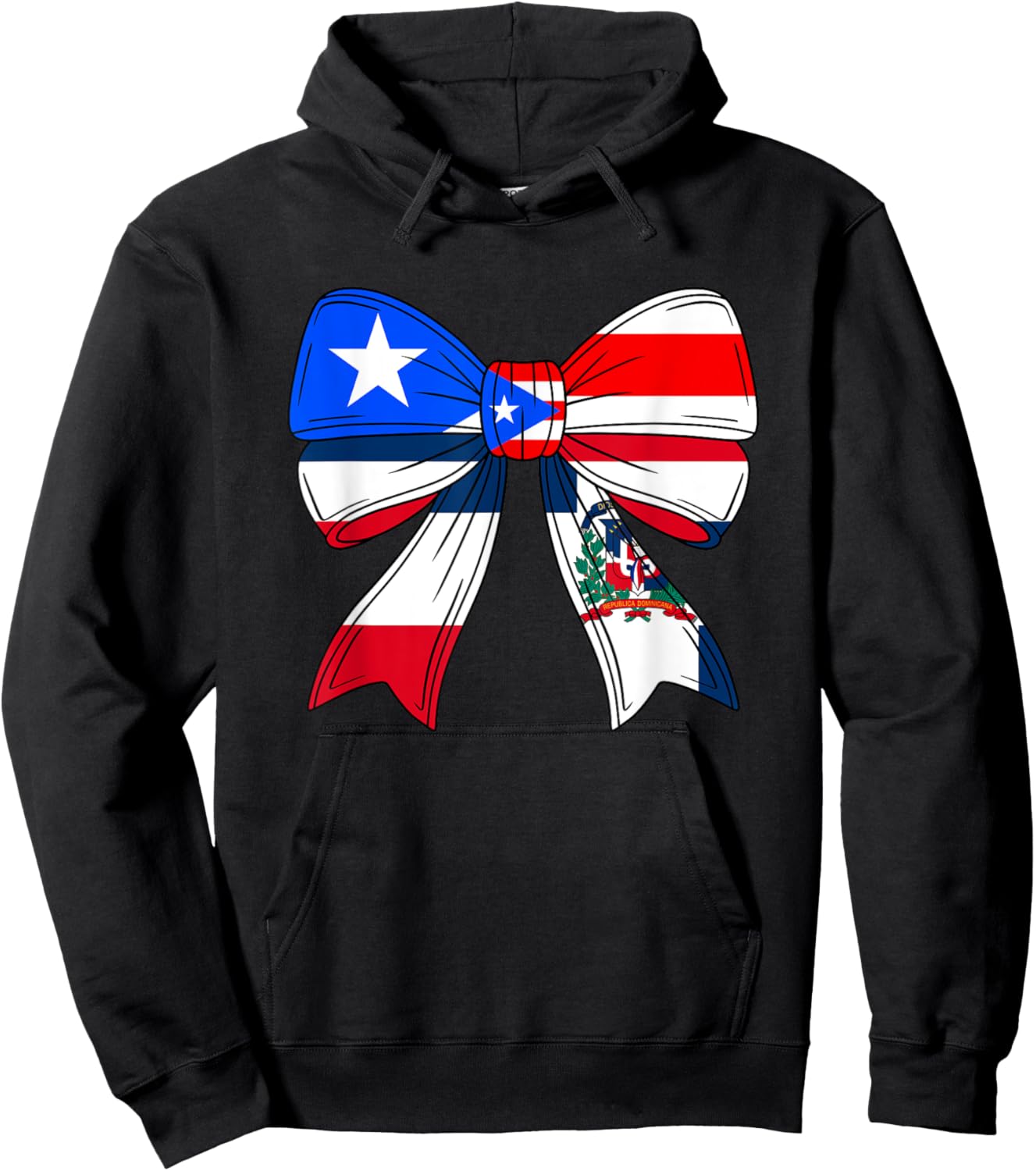Half Dominican And Puerto Rican Rico Flag DominiRican Bow Hoodie - Hoodie | Black