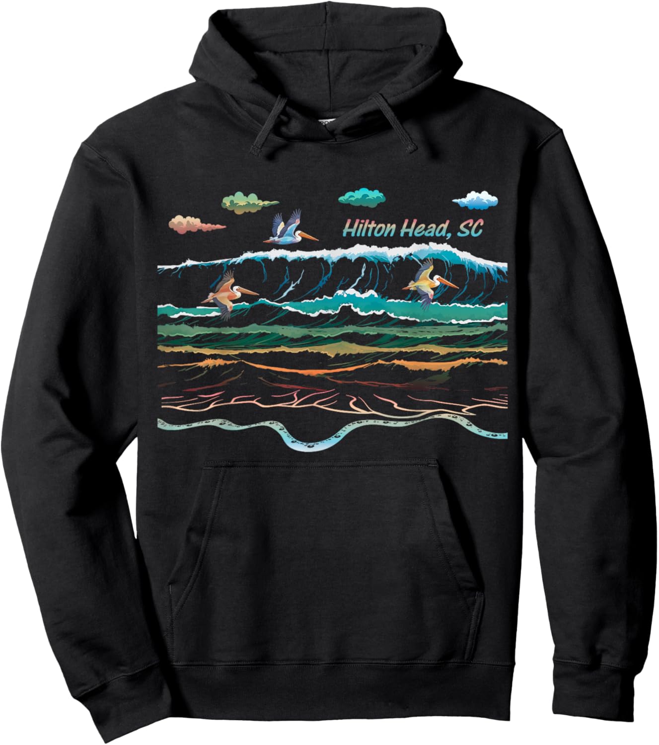 Hilton Head SC South Carolina Waves Pelican Bird Watcher Hoodie - Hoodie | Black