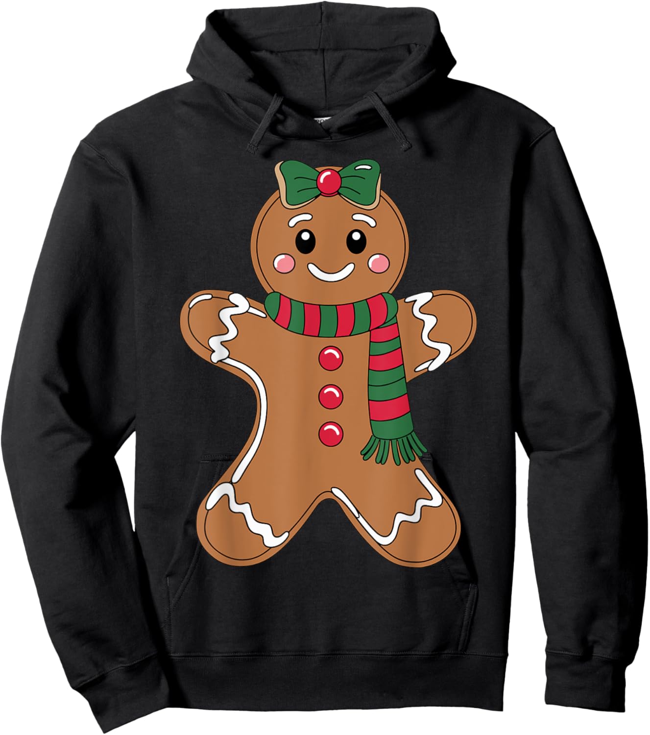 Cute Gingerbread with Bow Christmas Costume Xmas Hoodie - Hoodie | Black