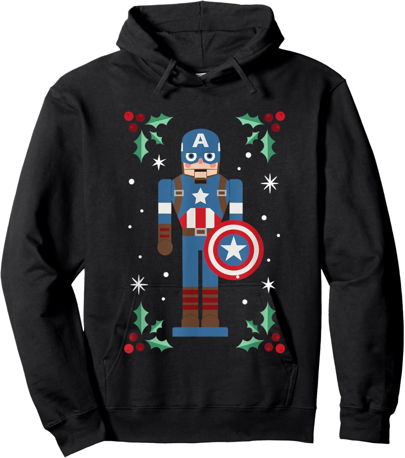 Marvel Christmas Nutcracker Captain America Mistletoe Logo Hoodie - Hoodie | Black