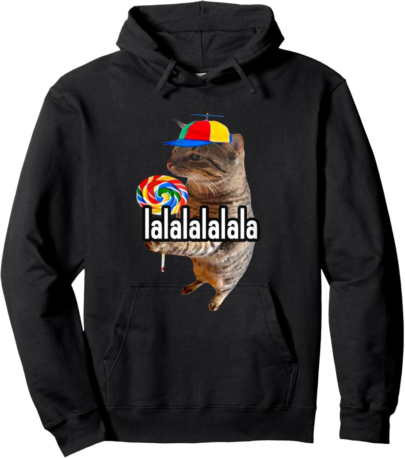 Silly Cat With Lollipop Lalalalalala Meme Hoodie - Hoodie | Black