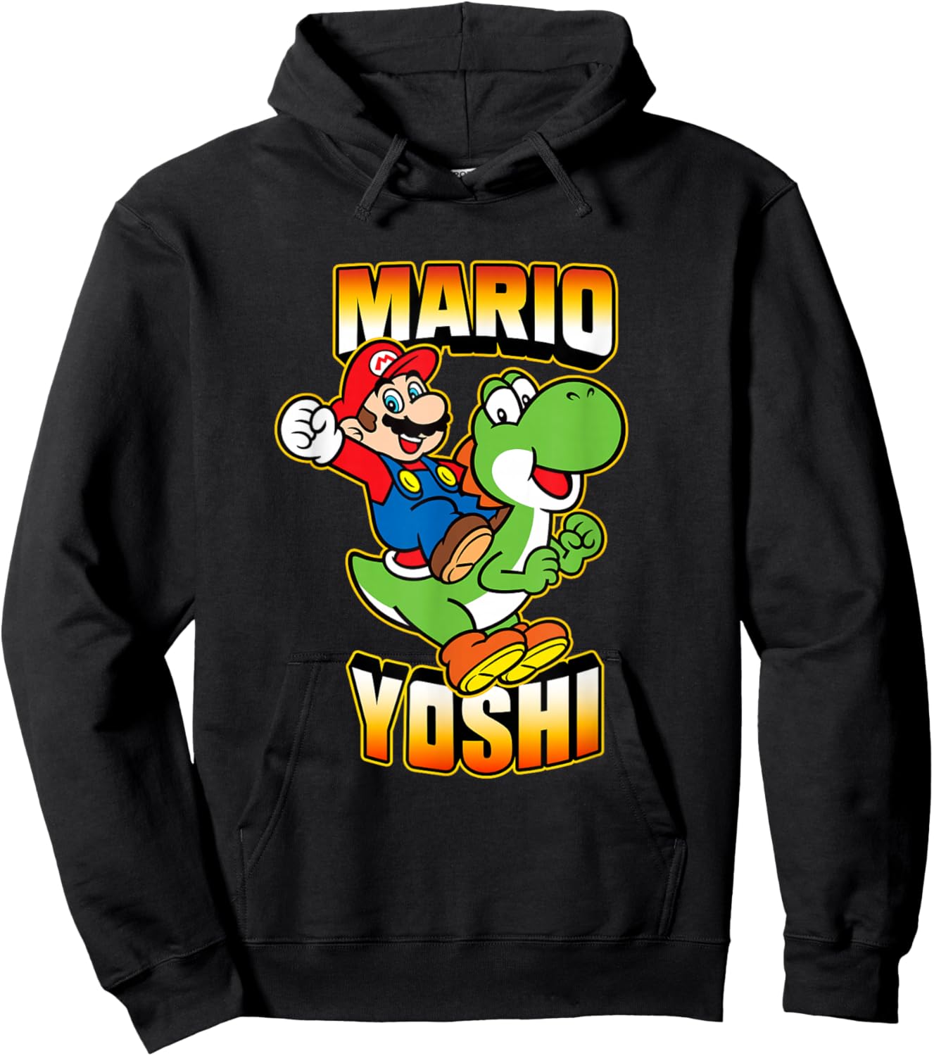 Super Mario Bros Yoshi & Mario Ready For Action Hoodie - Hoodie | Black