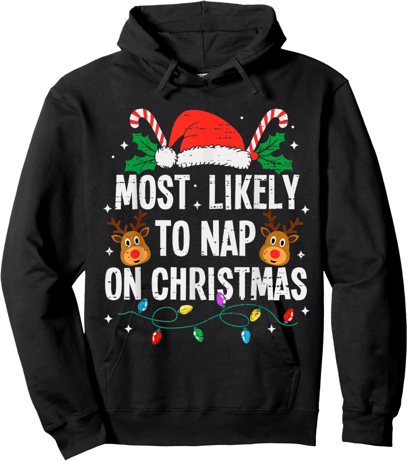 Most Likely To Nap On Christmas Funny Xmas Hoodie - Hoodie | Black