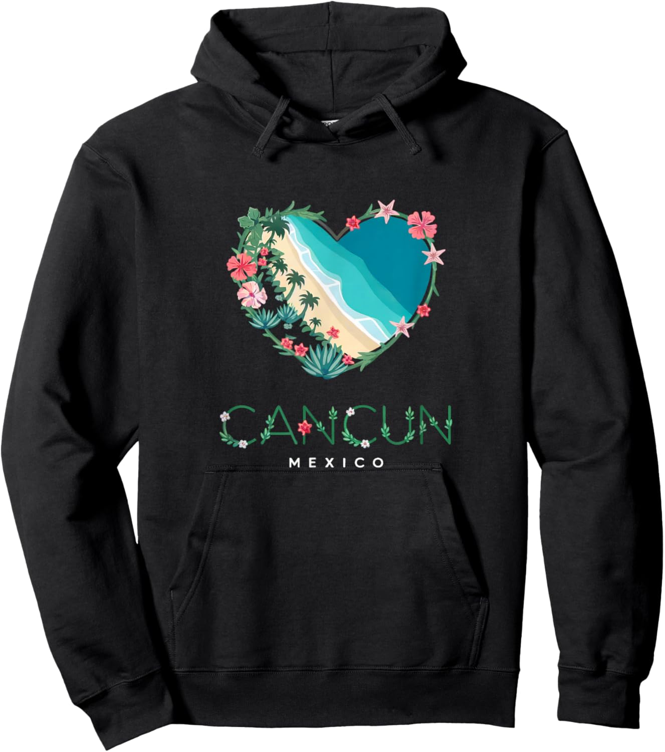 Cancun Floral Heart - Mexican Beach Lovers' Souvenir Hoodie - Hoodie | Black