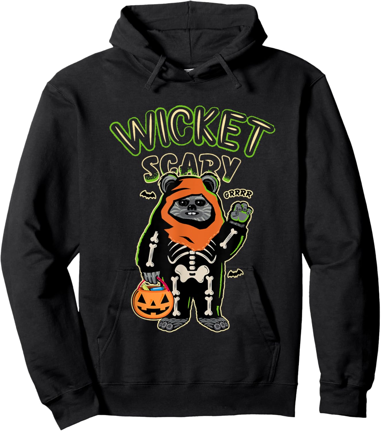 Star Wars Halloween Wicket Scary Ewoks Grrr Big Chest Logo Hoodie - Hoodie | Black