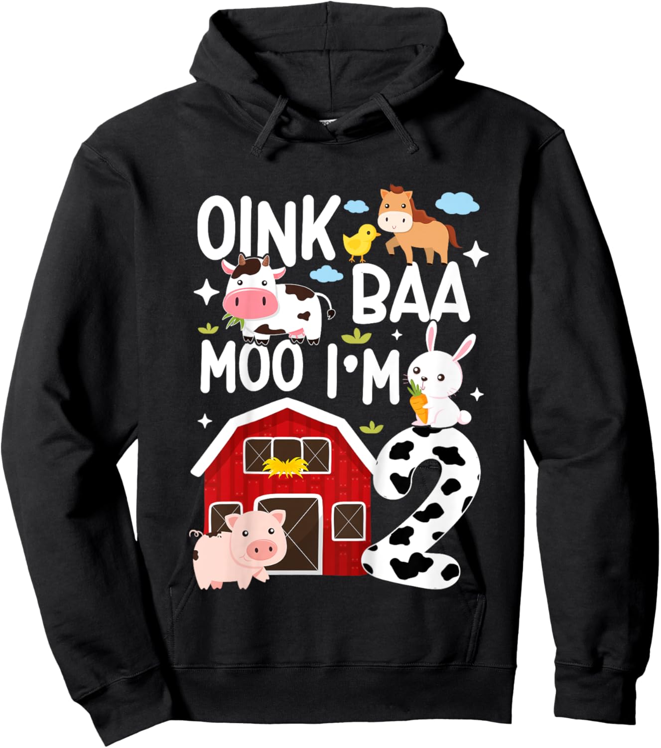 Oink Baa Moo I'm 2 Farm Animals 2nd Birthday For Kids Hoodie - Hoodie | Black
