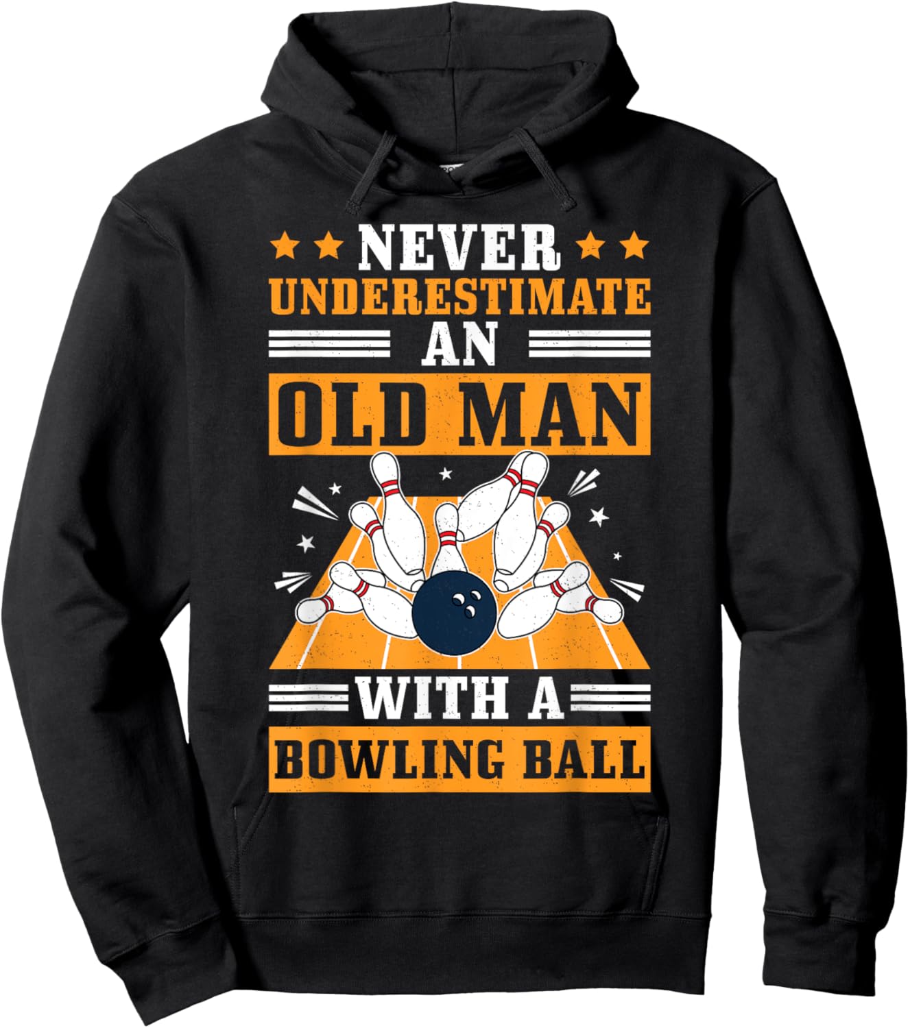 Never Underestimate Old Man Bowling Ball Bowler Bowling Hoodie - Hoodie | Black