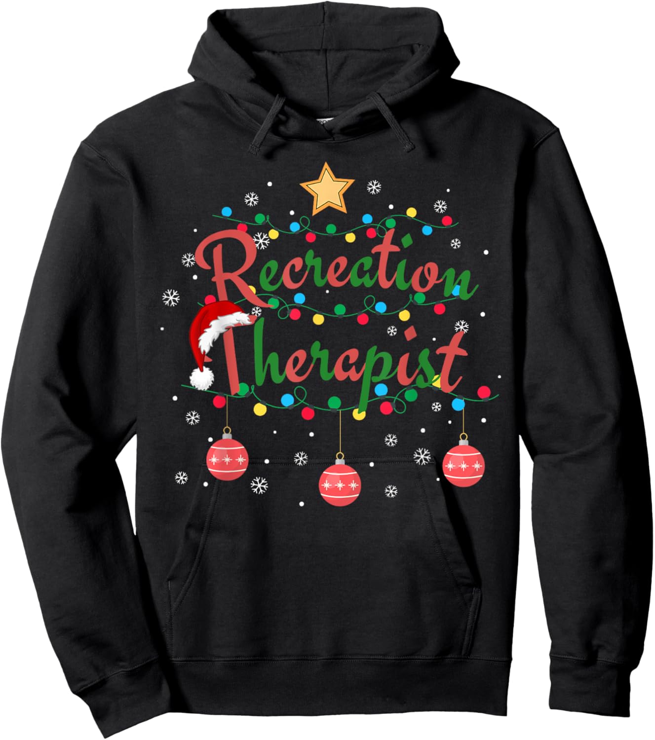Recreation Therapist Xmas Santa Hat Retro Recreational Therapy for -Adults, Black, Small, Short Sleeve Hoodie - Hoodie | Black