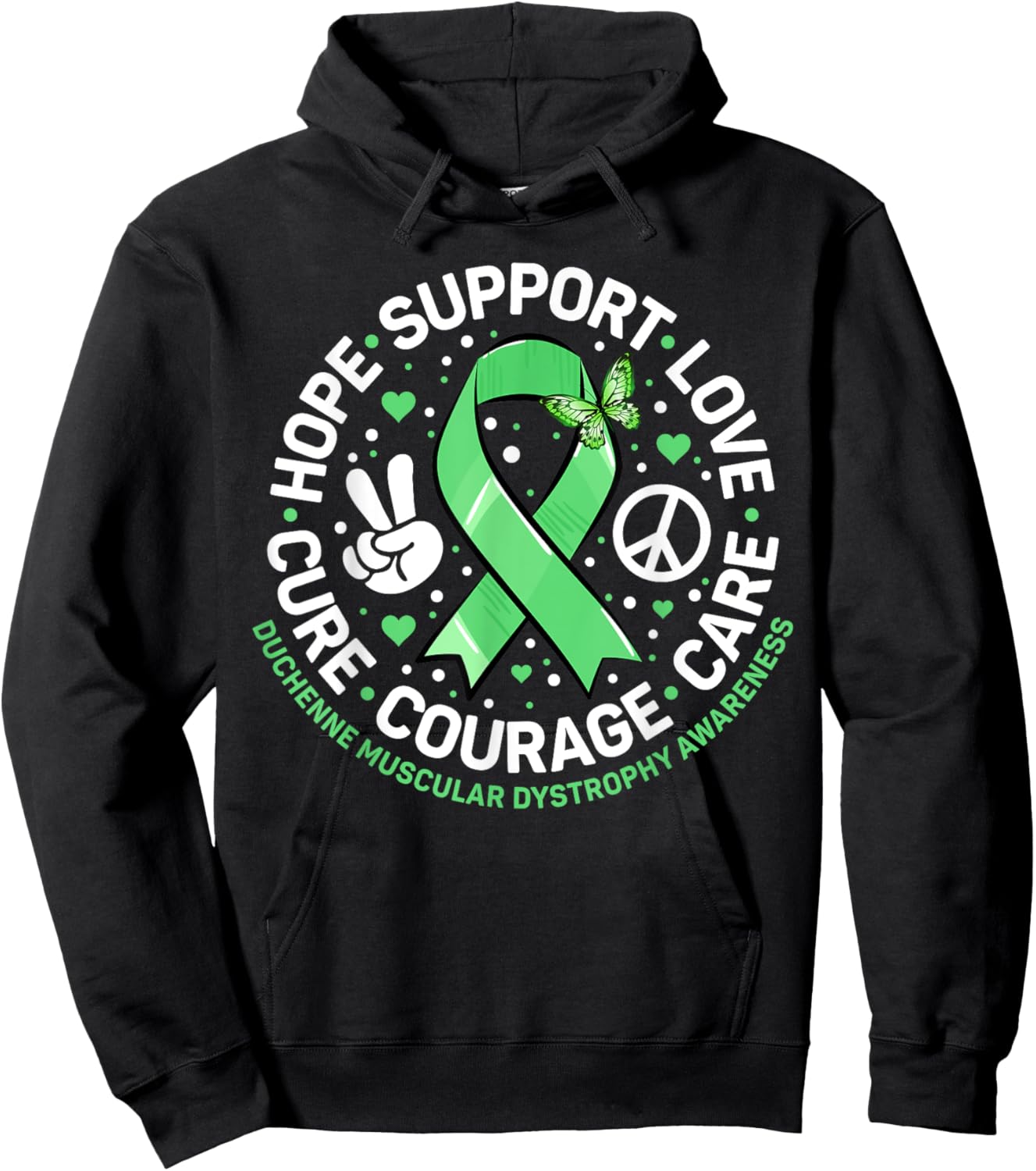 Cute Green Ribbon Support Squad Duchenne Muscular Dystrophy Hoodie - Hoodie | Black