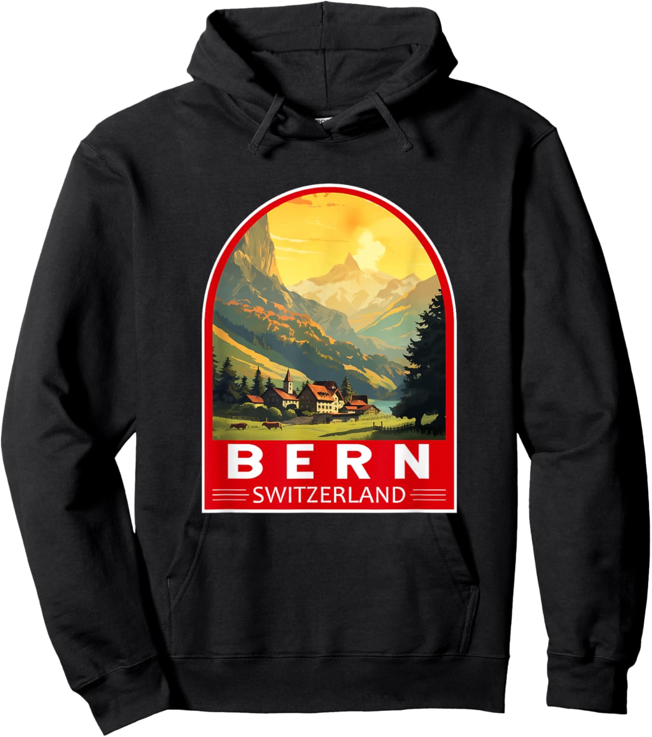 Bern Switzerland Travel Art Emblem Vintage Hoodie - Hoodie | Black