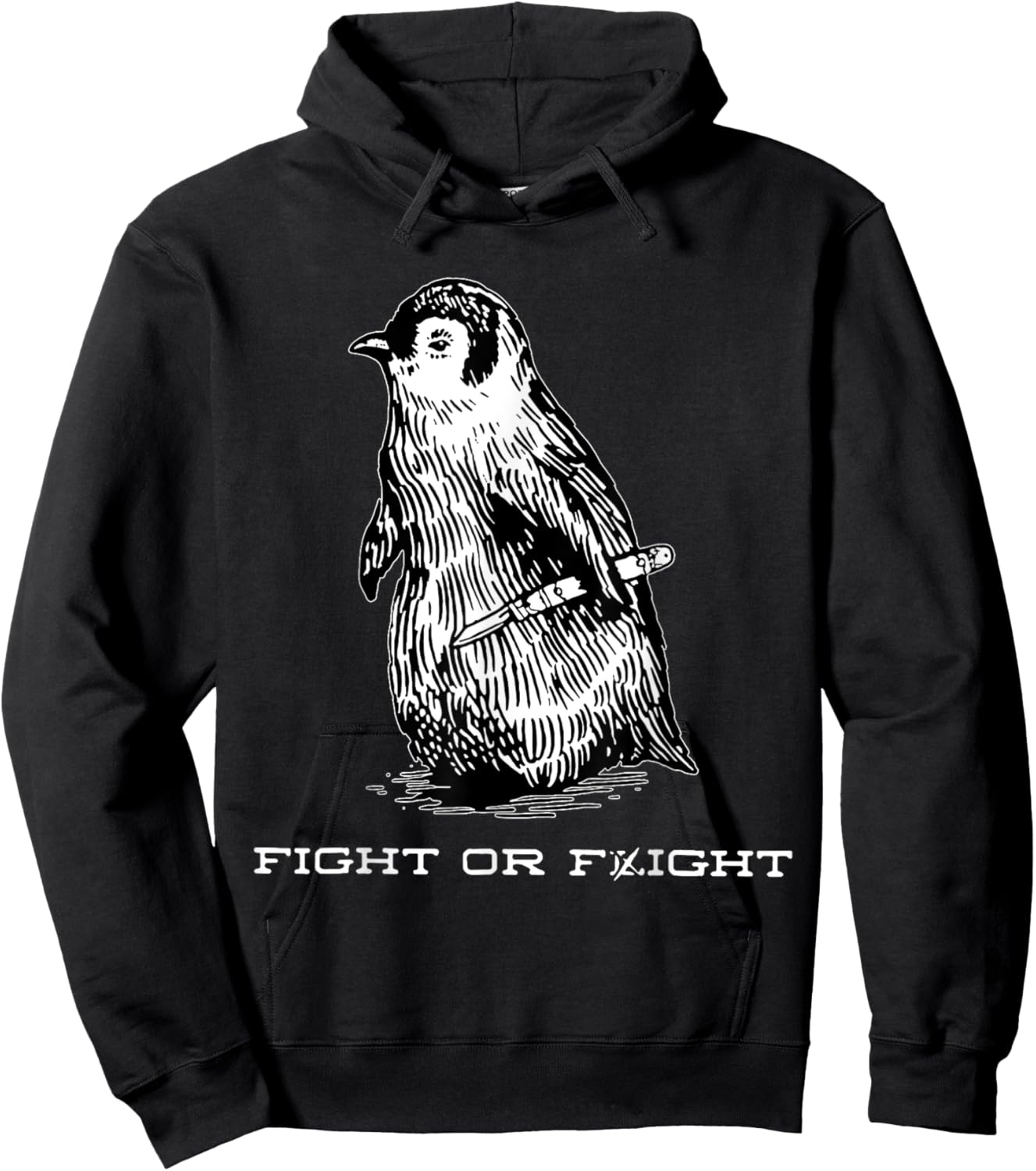 Fight or Flight Funny Penguin Funny Meme North Pole Penguin Hoodie - Hoodie | Black