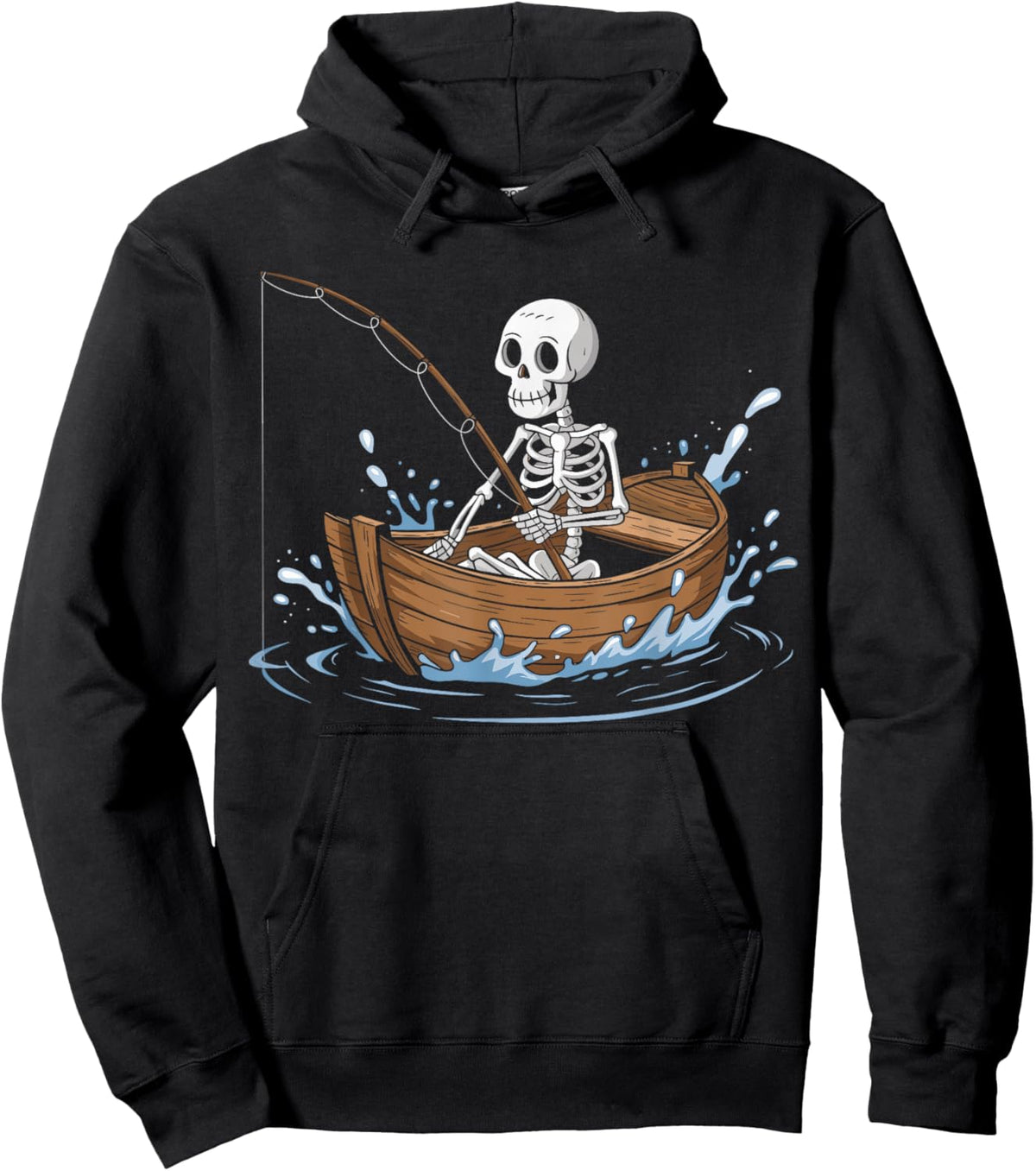 Funny Skeleton Fishing Lovers Spooky Halloween Boat Hoodie - Hoodie | Black