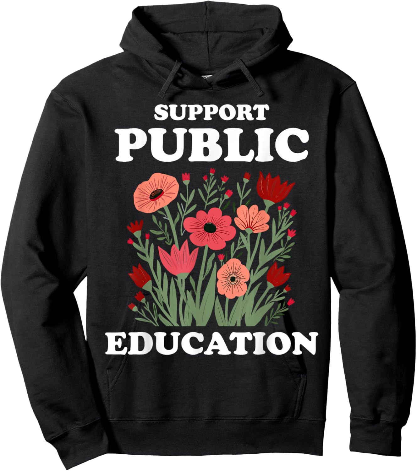 Support Public Education Cute Floral Teacher Red for Ed Hoodie - Hoodie | Black