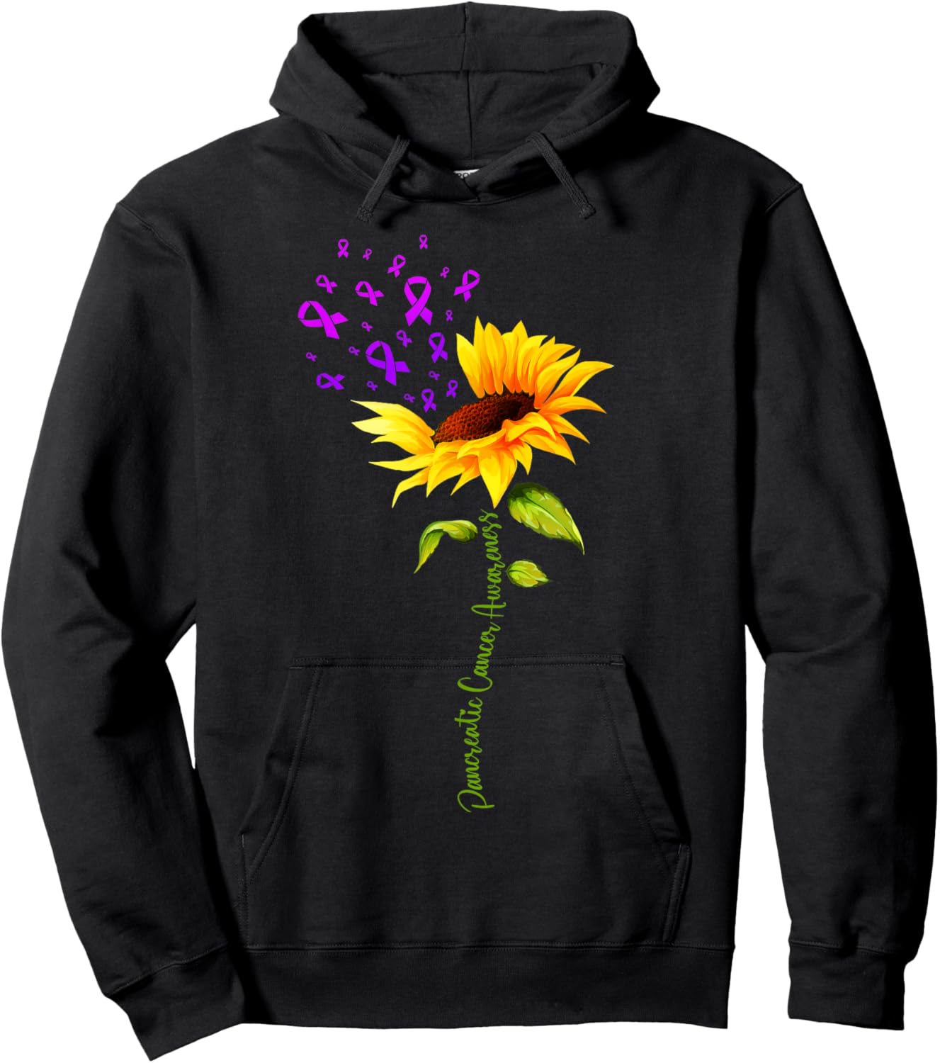 Pancreatic Cancer Awareness Sunflower Purple Ribbon Support Hoodie - Hoodie | Black