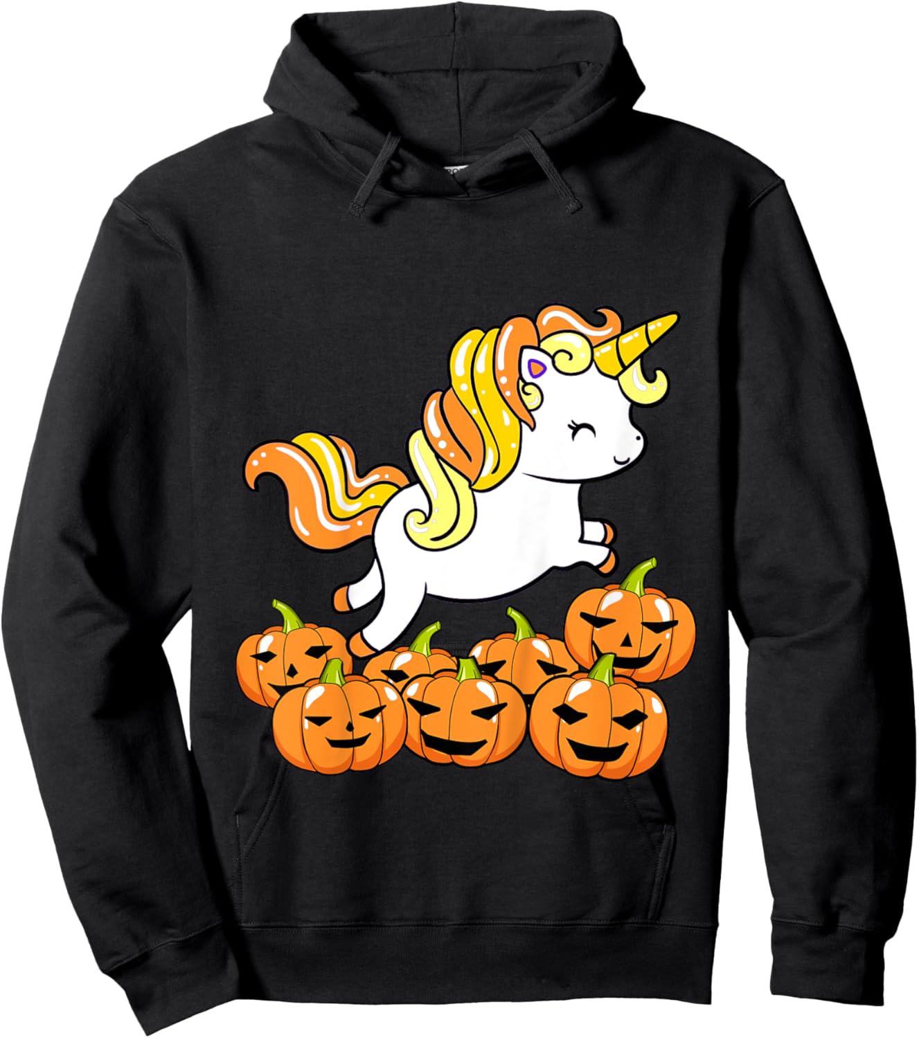Kids Girls Unicorn Halloween Jack O Lantern Pumpkin Toddler Hoodie - Hoodie | Black