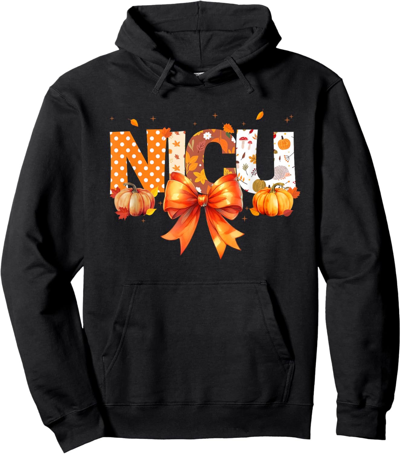Love NICU Pumpkin Leopard Autumn Fall Season Scrub Women Hoodie - Hoodie | Black