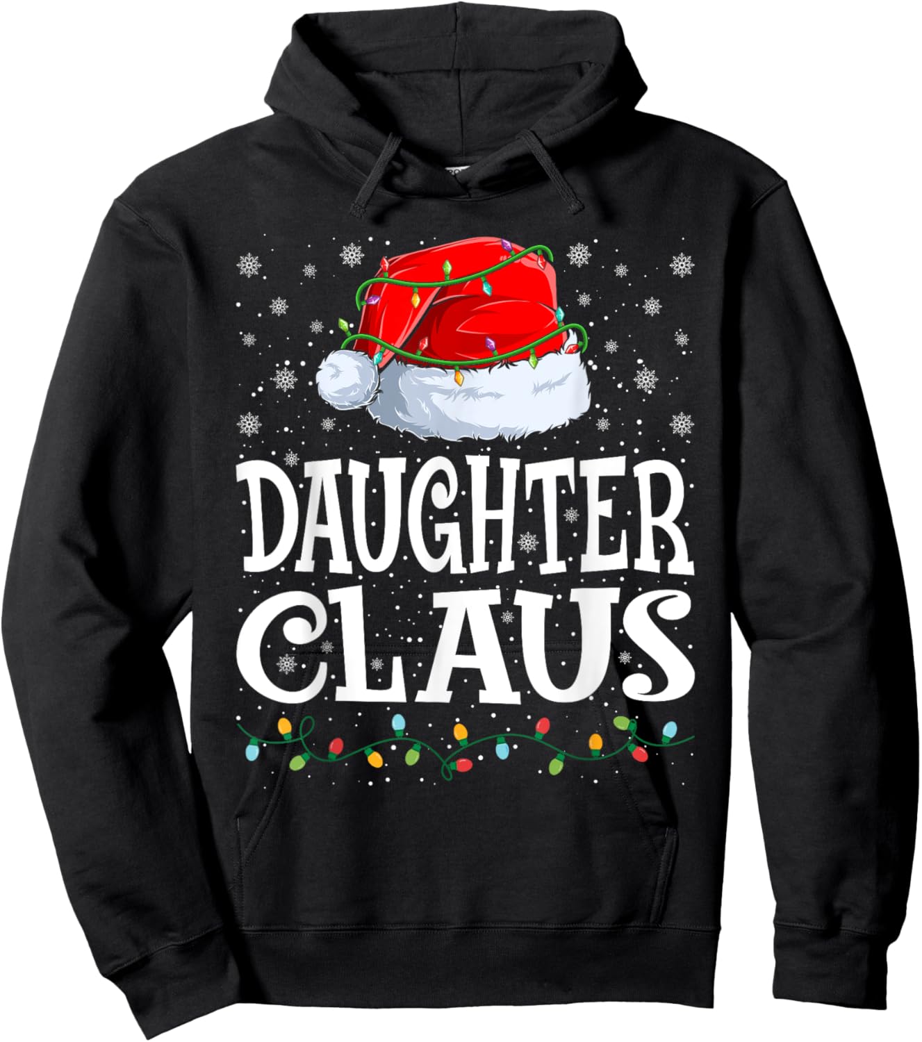 Daughter Claus Christmas Lights Santa Hat Family Matching Hoodie - Hoodie | Black