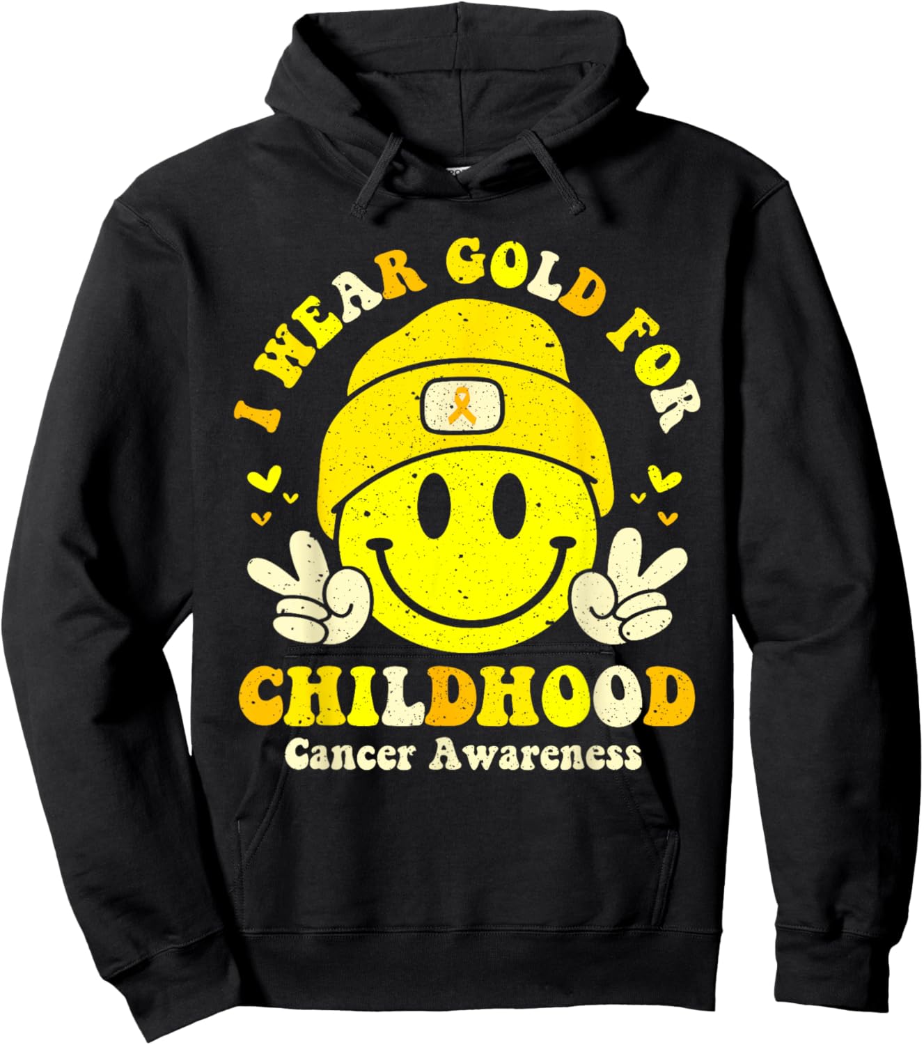 Retro I Wear Gold For Childhood Cancer Awareness Gold Ribbon Hoodie - Hoodie | Black