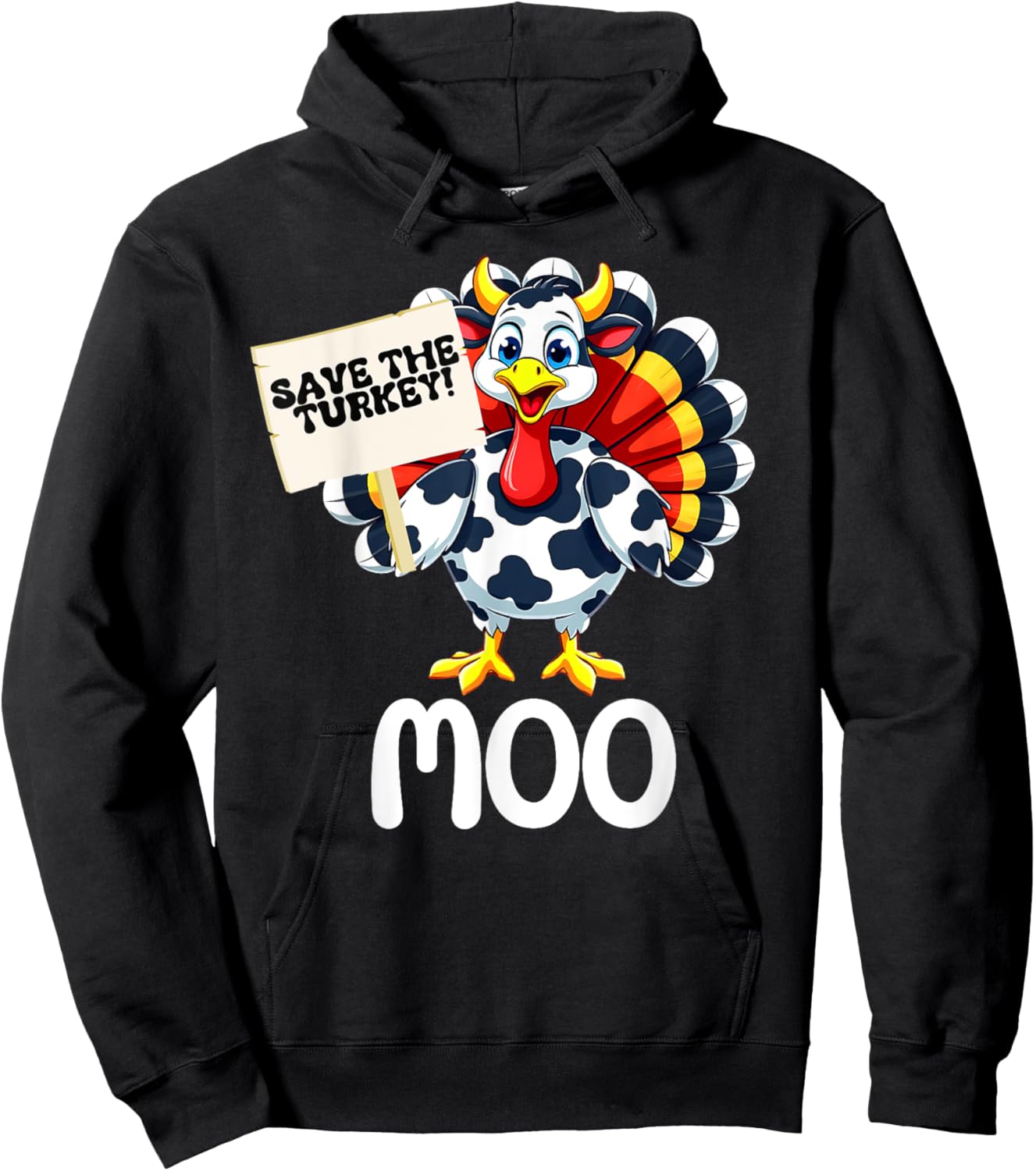 Save The Turkey,Funny Cow Dressed turkey Thanksgiving 2025 Hoodie - Hoodie | Black