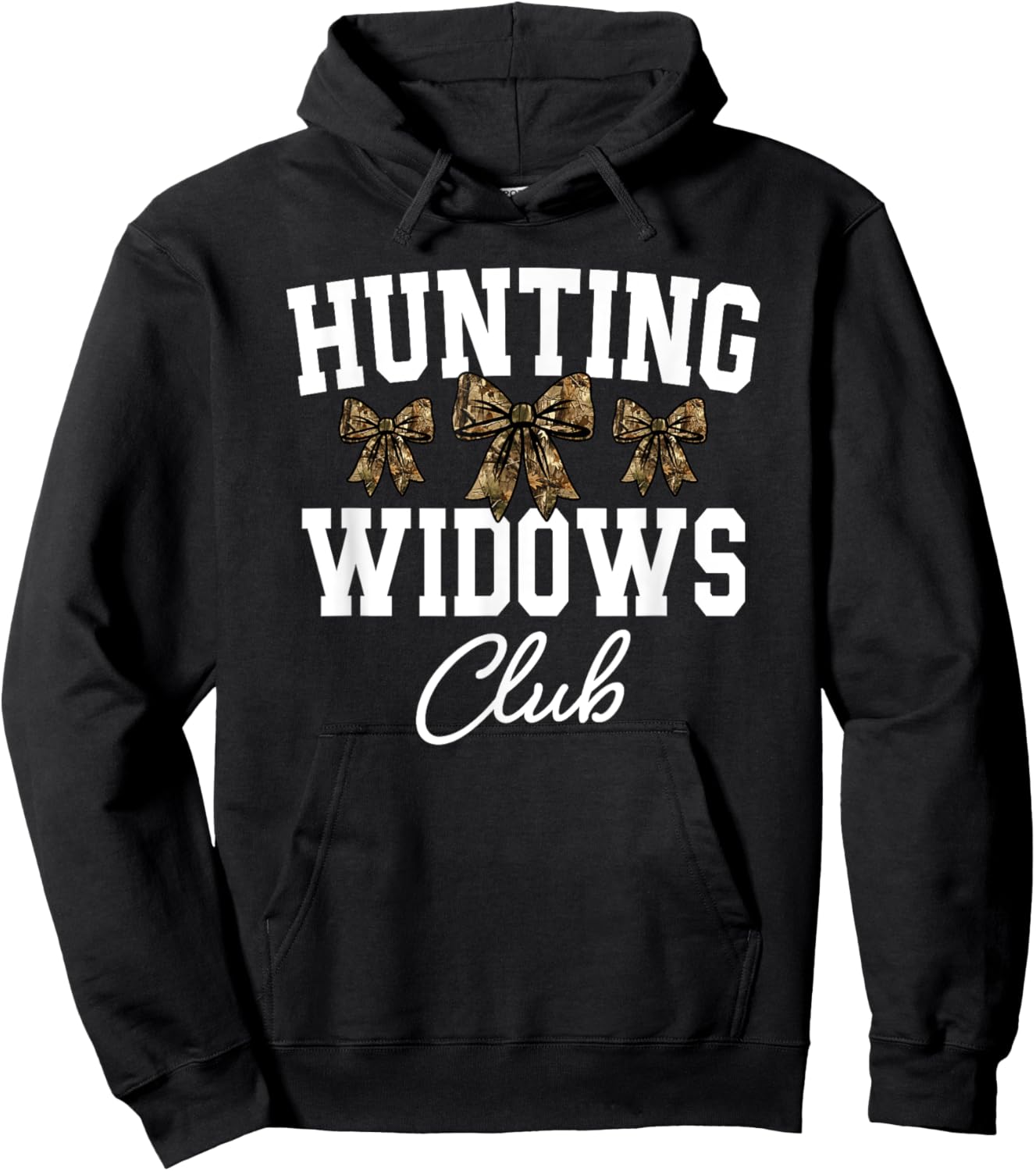 Hunting Widows Club, Funny Deer Hunting Wife, Camo Bow Hoodie - Hoodie | Black