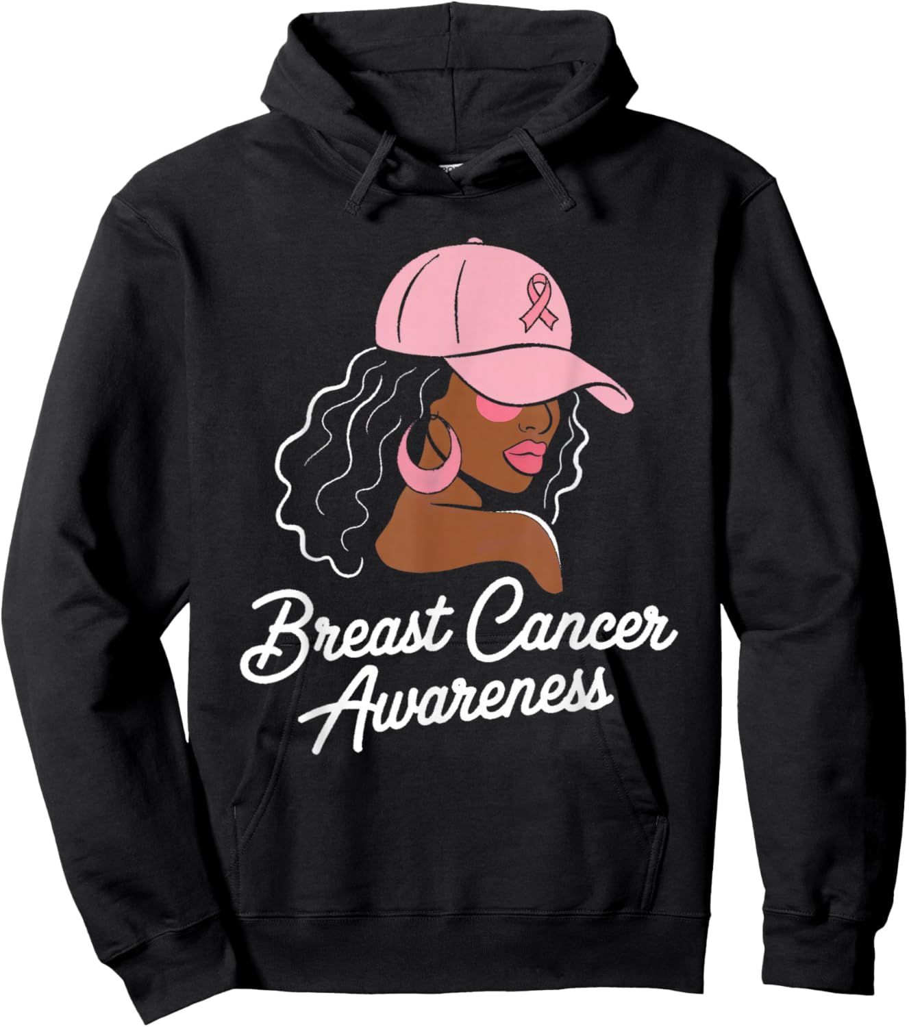 Breast Cancer Shirts for Black Women Hair Pink Hat Hoodie - Hoodie | Black