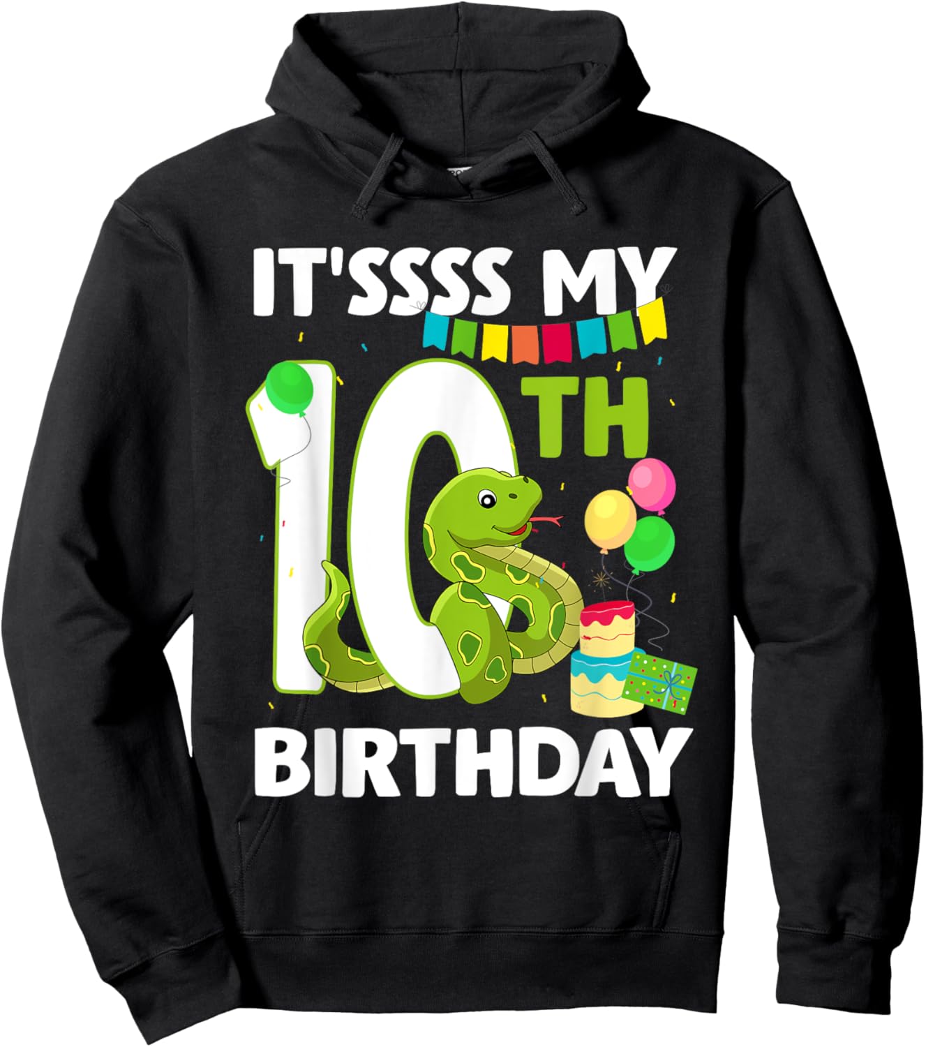 10th Birthday Snake Party 10 Year Old Snake Lover Birthday Hoodie - Hoodie | Black