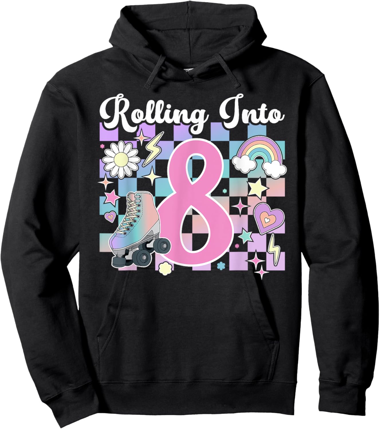8th Birthday Roller Skate Eight Year Old Roller Skating Girl Hoodie - Hoodie | Black