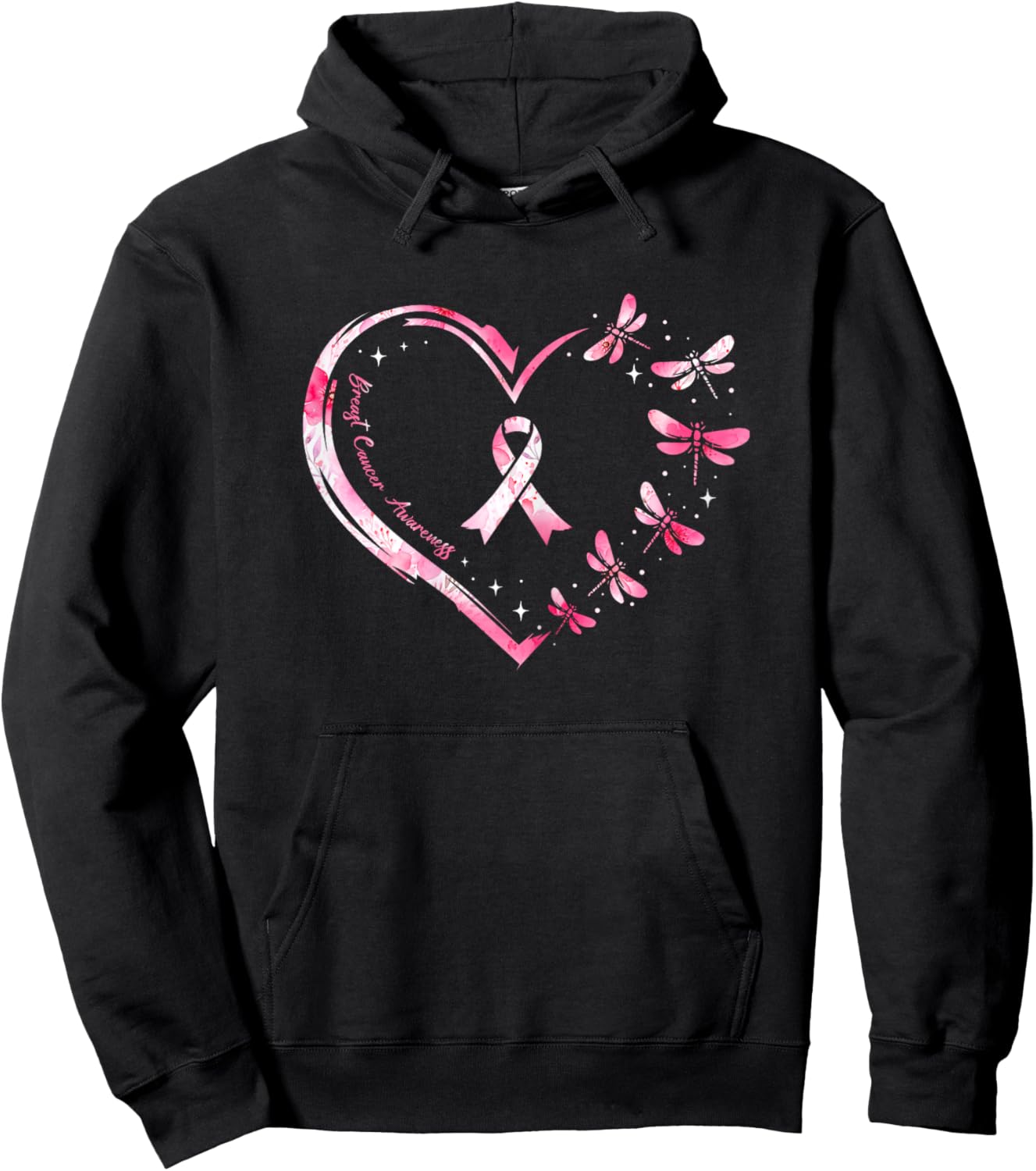 Breast Cancer Heart Dragonflies Awareness Women Kids Men Hoodie - Hoodie | Black