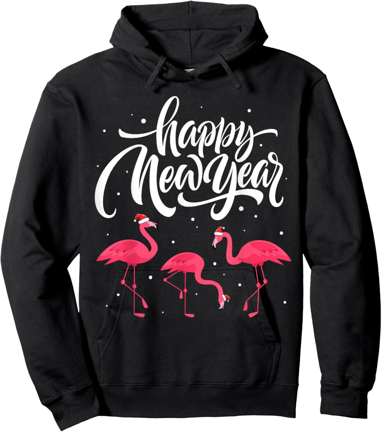 Happy New Year Cute Flamingo Santa Hat Funny Pajama Hoodie - Hoodie | Black