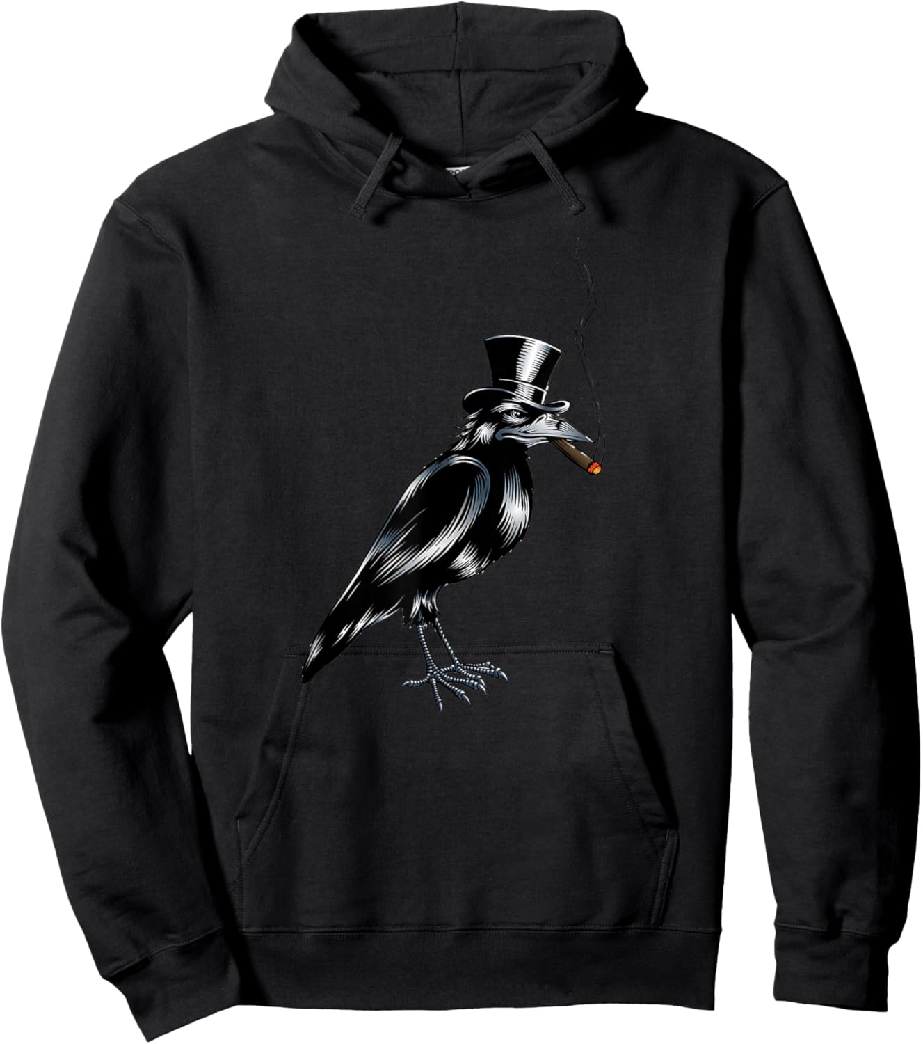 Black Crow Bird Top Hat Smoking Cigar Artwork Hoodie - Hoodie | Black