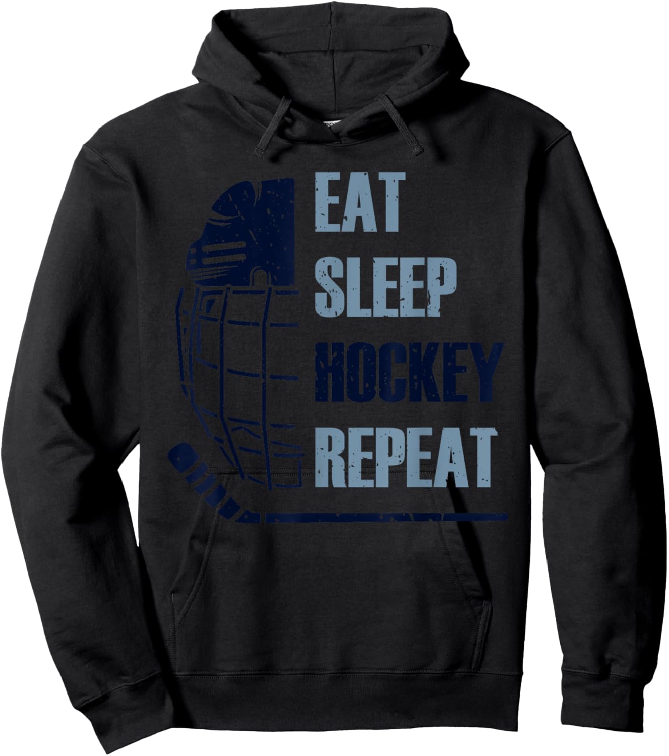 Eat Sleep Hockey Repeat Funny Mask Stick Ice Hokey Player Hoodie - Hoodie | Black