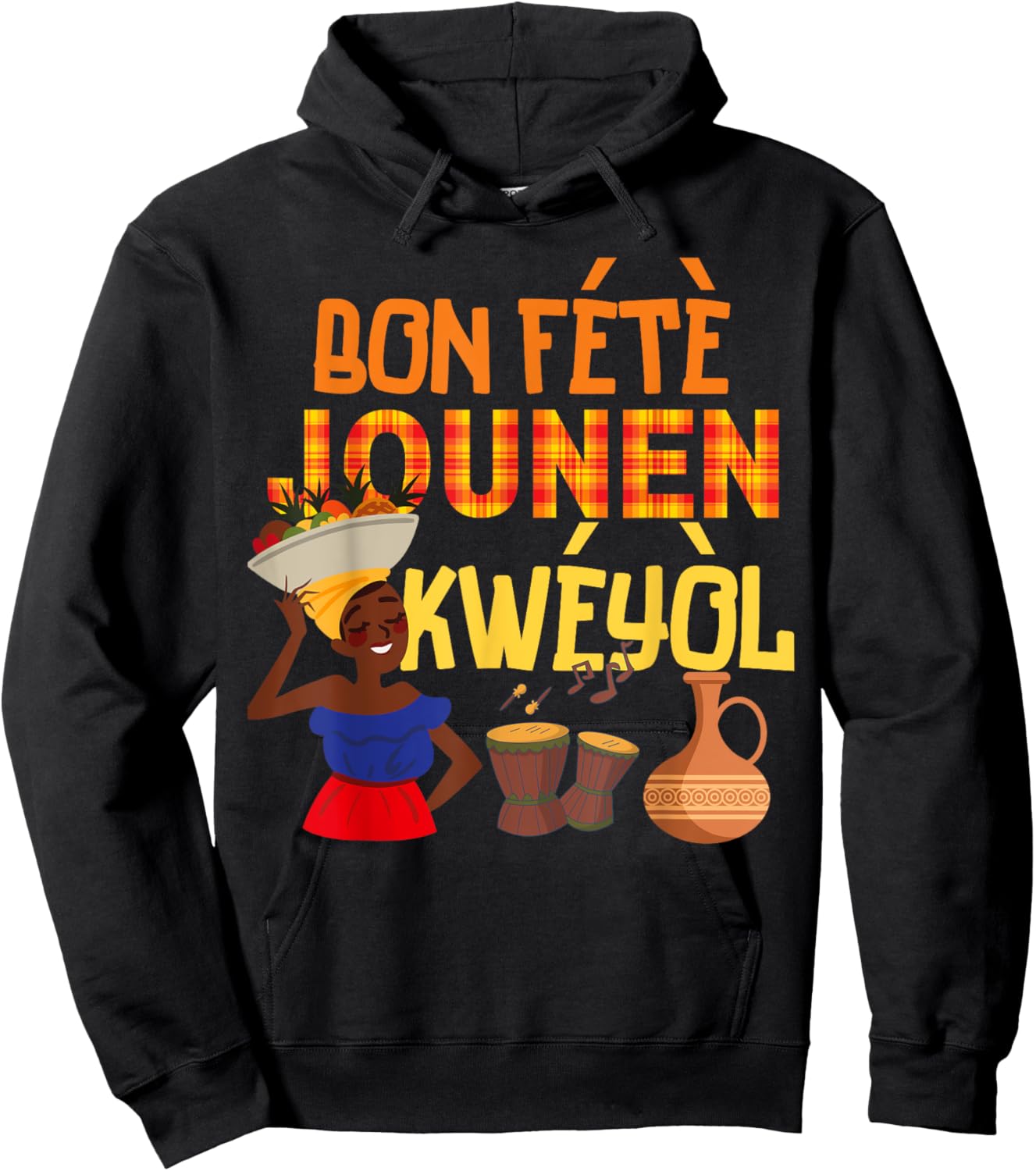 Bon Fete Kweyol St. Lucia Dominica Creole day outfit Hoodie - Hoodie | Black