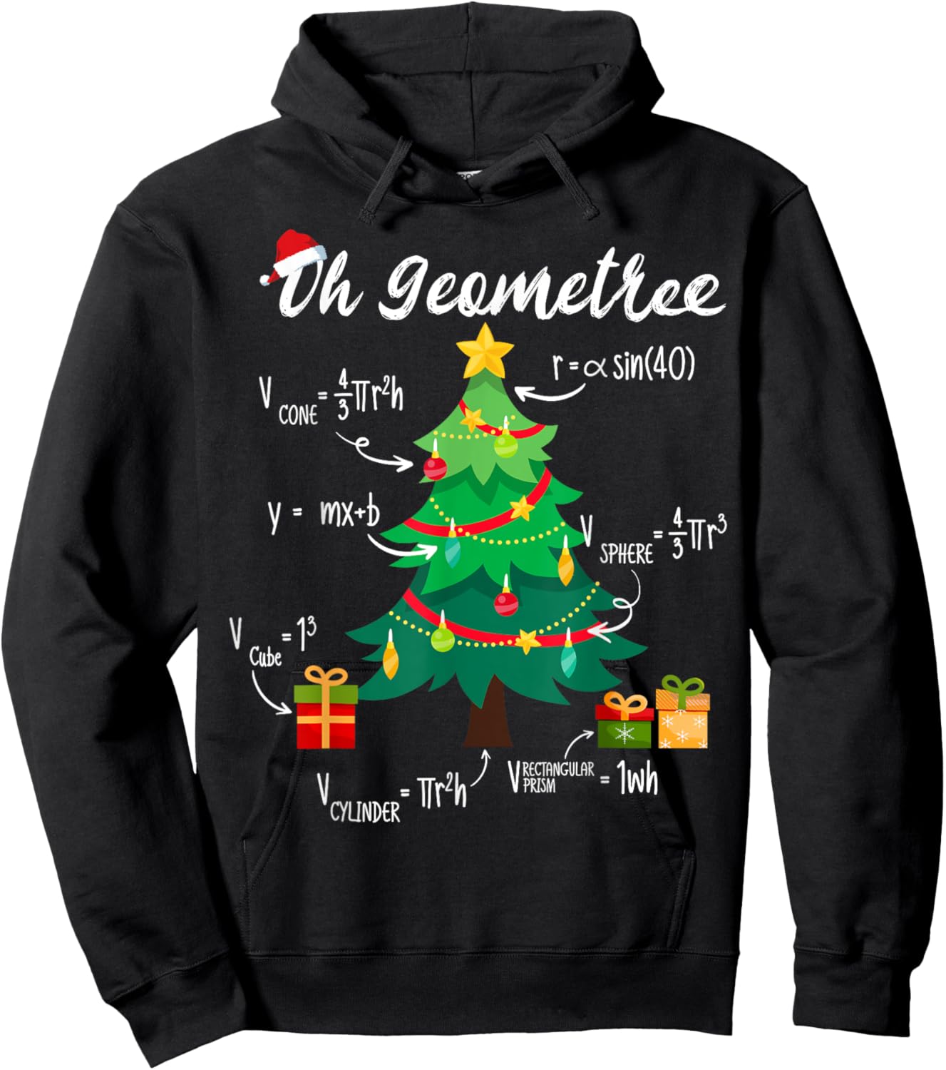 Oh Geometree Funny Christmas Tree Geometry Math Teacher Xmas Hoodie - Hoodie | Black