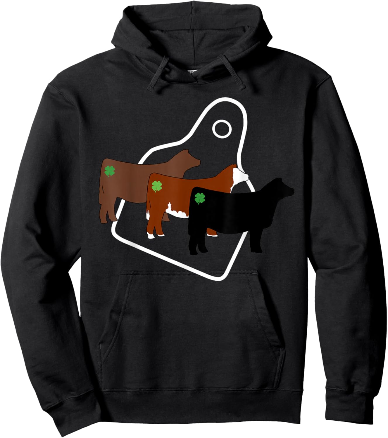 Show Livestock Steer with Four Leaf Clovers and Eartags Hoodie - Hoodie | Black