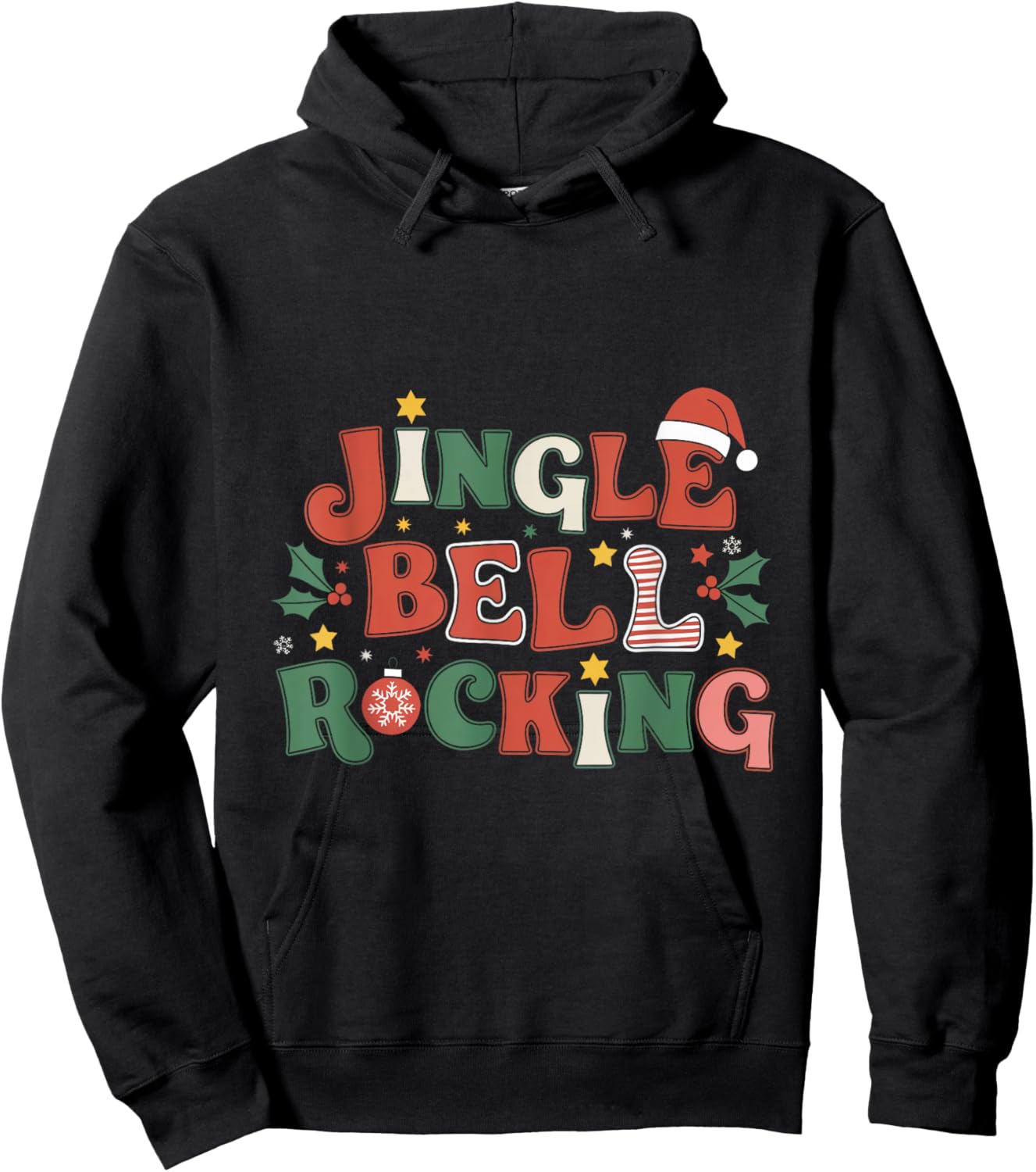 Jingle Bells Rocking Christmas Santa Present Decor Xmas Hoodie - Hoodie | Black