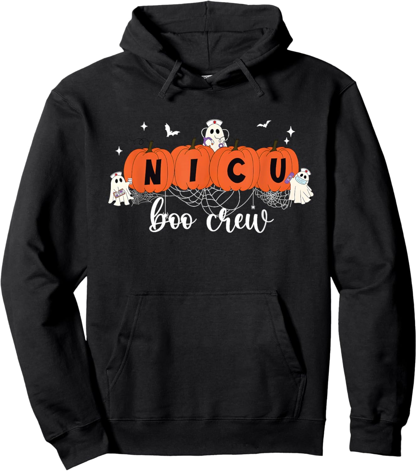 Cute NICU Boo Crew Spooky Nurse Halloween Cute Ghost Pumpkin Hoodie - Hoodie | Black