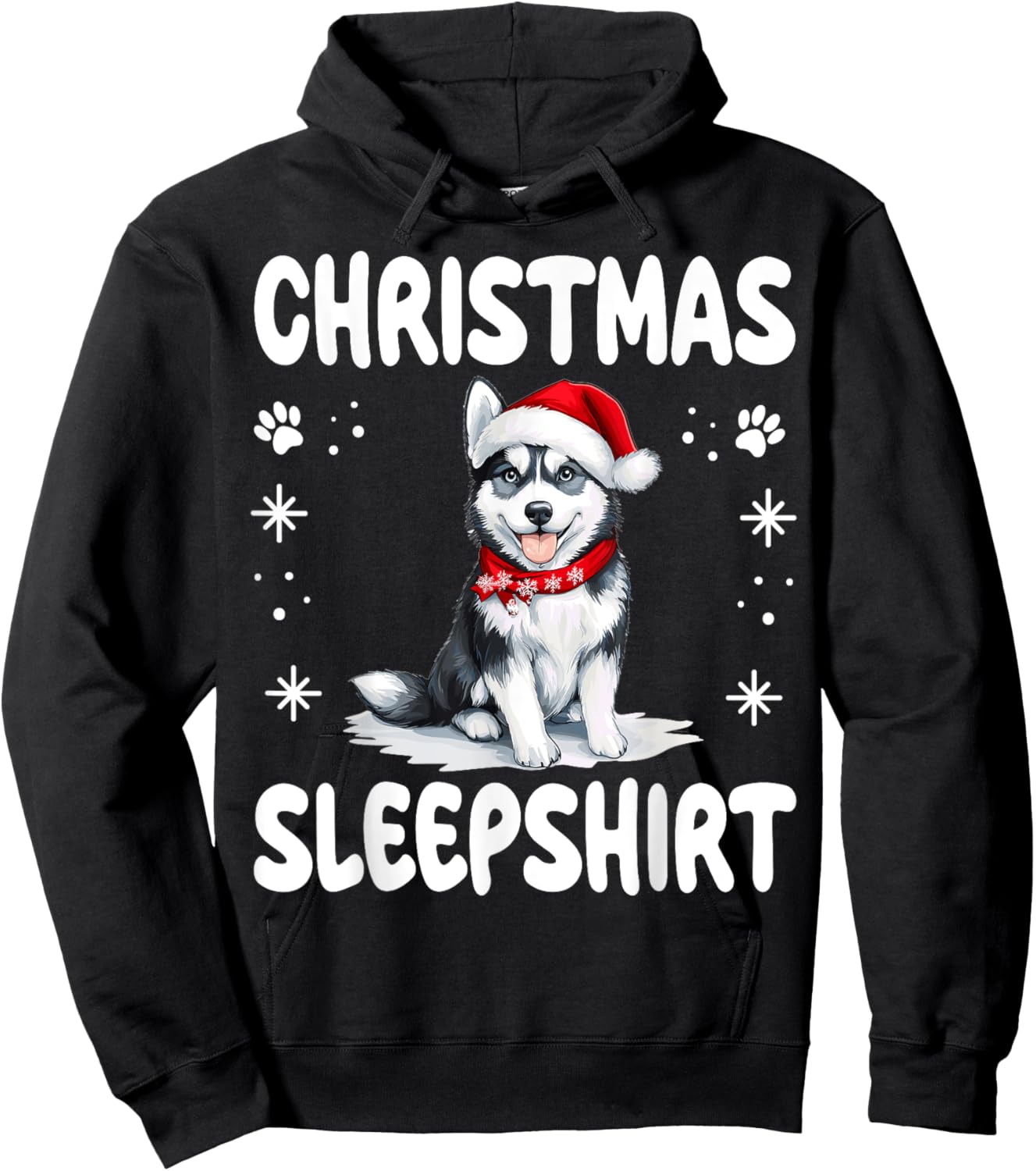 Siberian Husky Dog Nightgown Pajama Christmas Sleepshirt Hoodie - Hoodie | Black