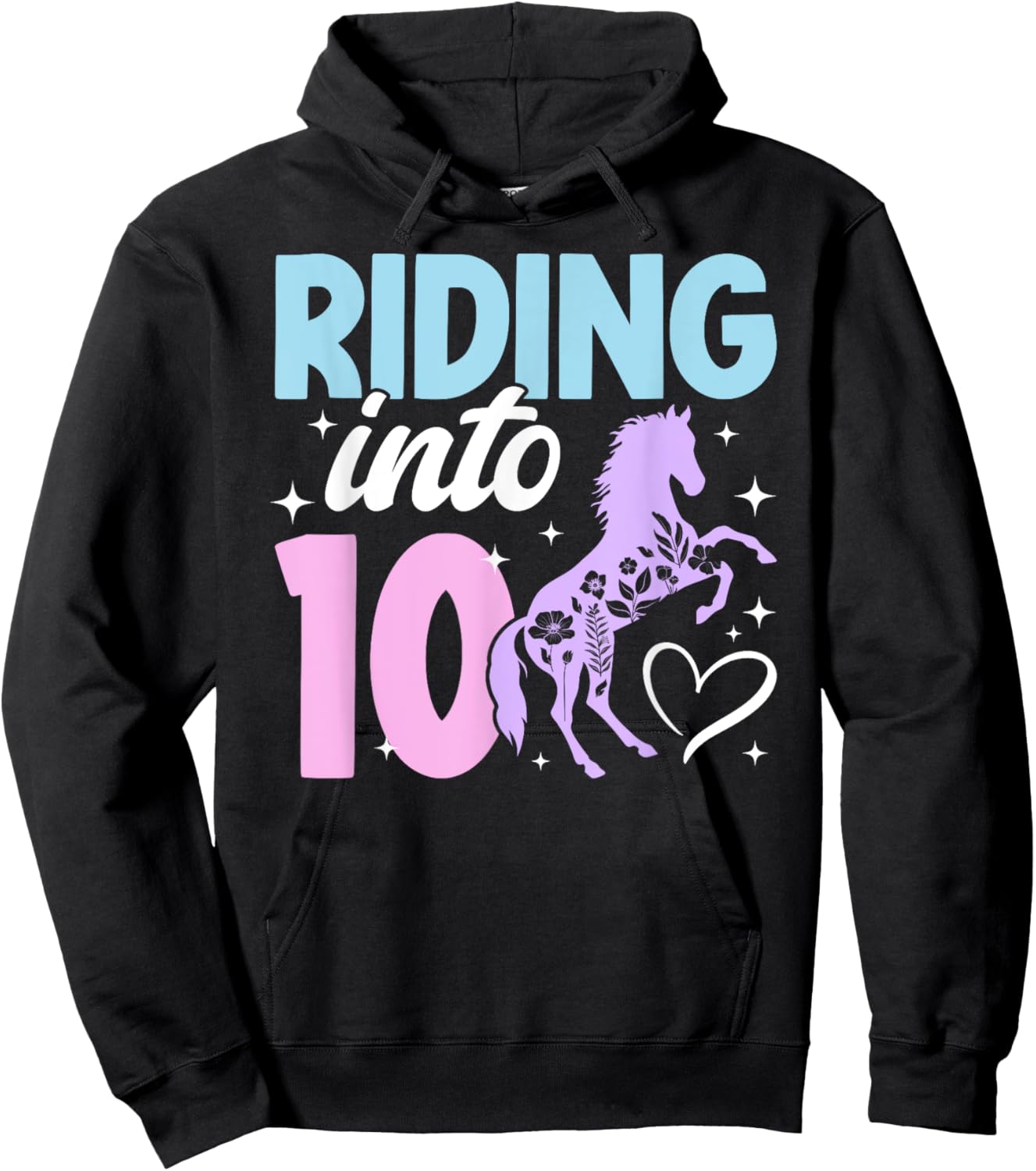 10th Horse Birthday Party Ten Year Old Girl Horses Birthday Hoodie - Hoodie | Black