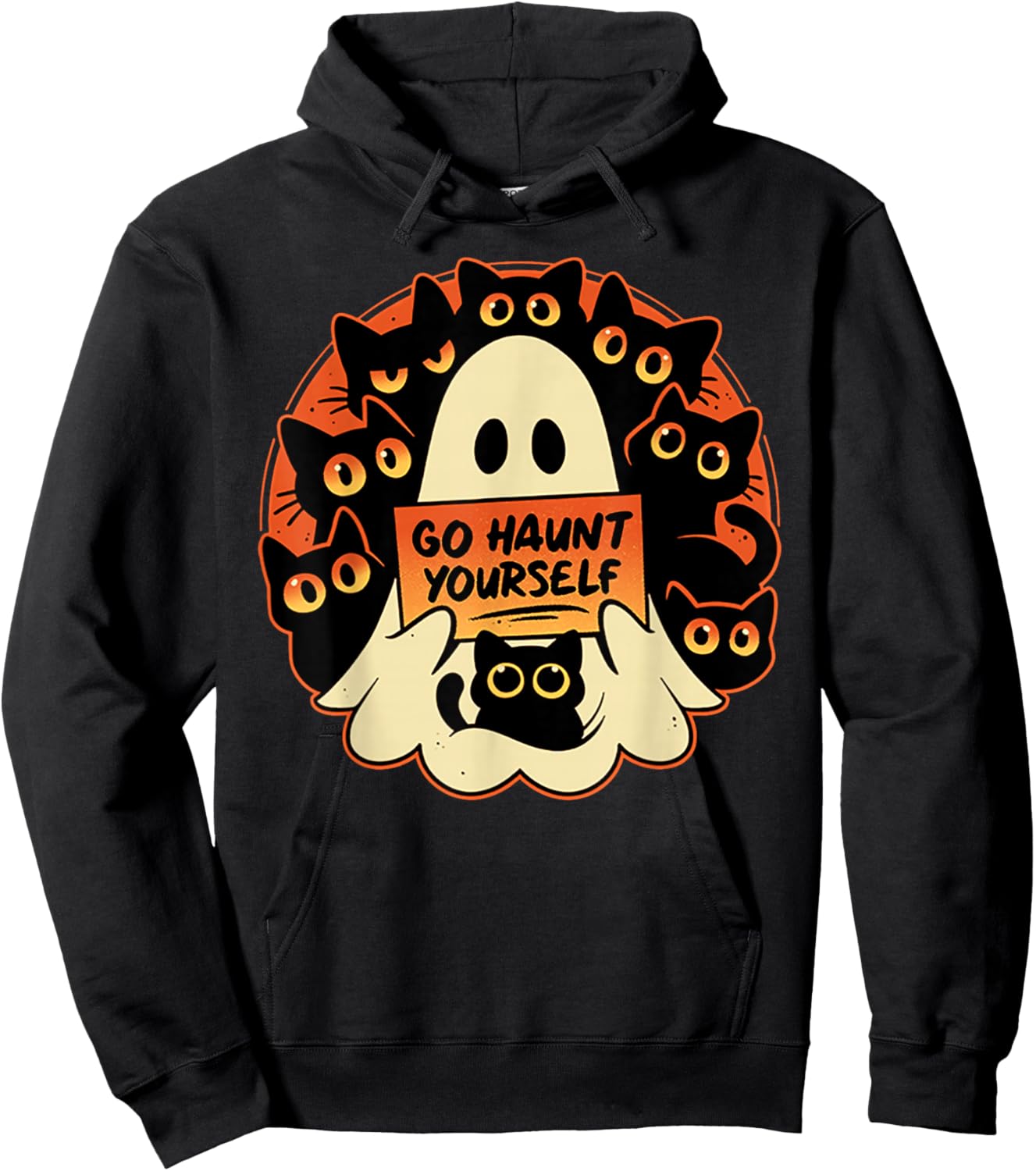 Go Haunt Yourself Funny Rude Cursing Ghost Black Cat Hoodie - Hoodie | Black