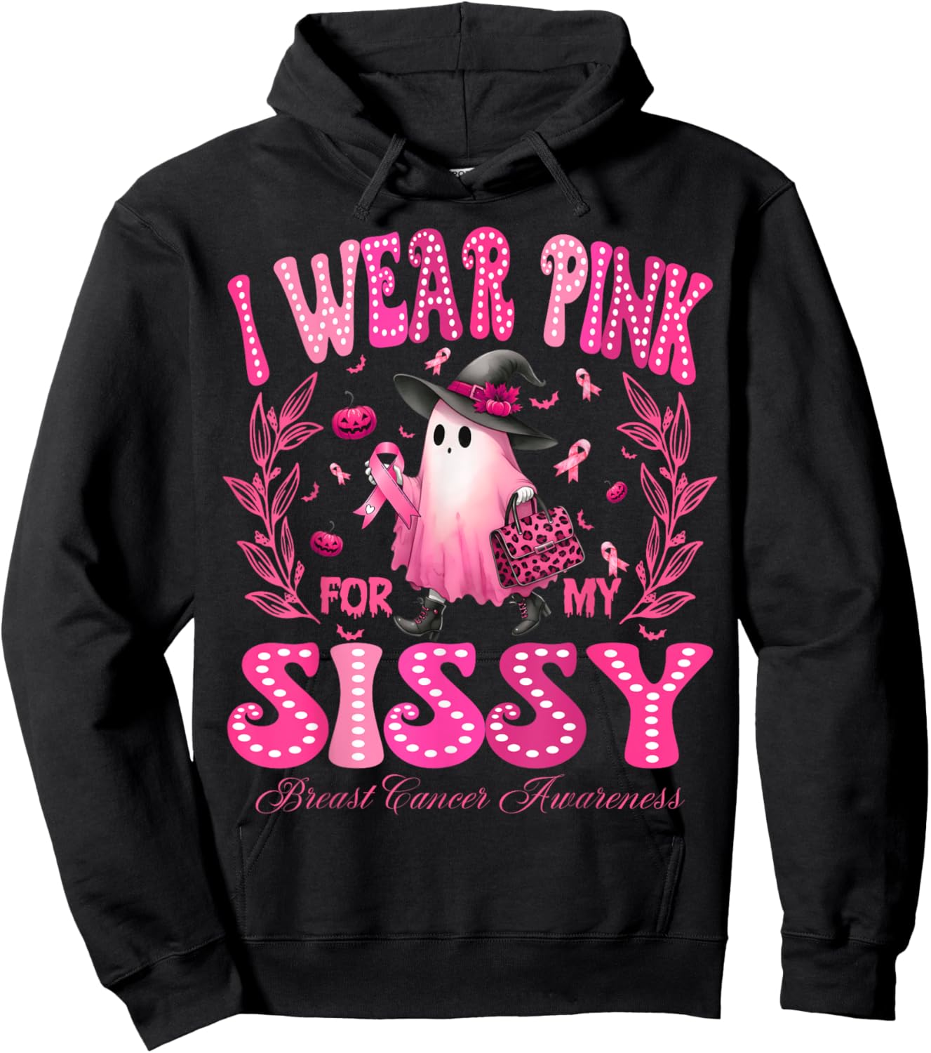 I Wear Pink For My Sissy Breast Cancer Boo Halloween Hoodie - Hoodie | Black