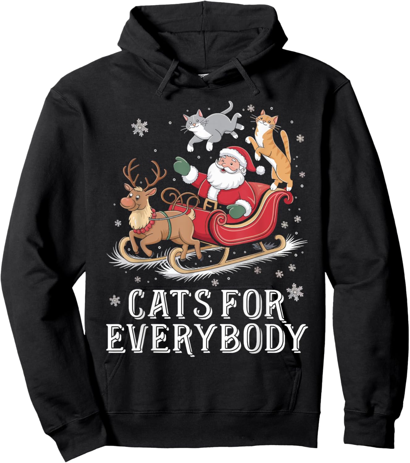 Cats For Everybody Christmas Cat Funny Xmas Women Girls Hoodie - Hoodie | Black