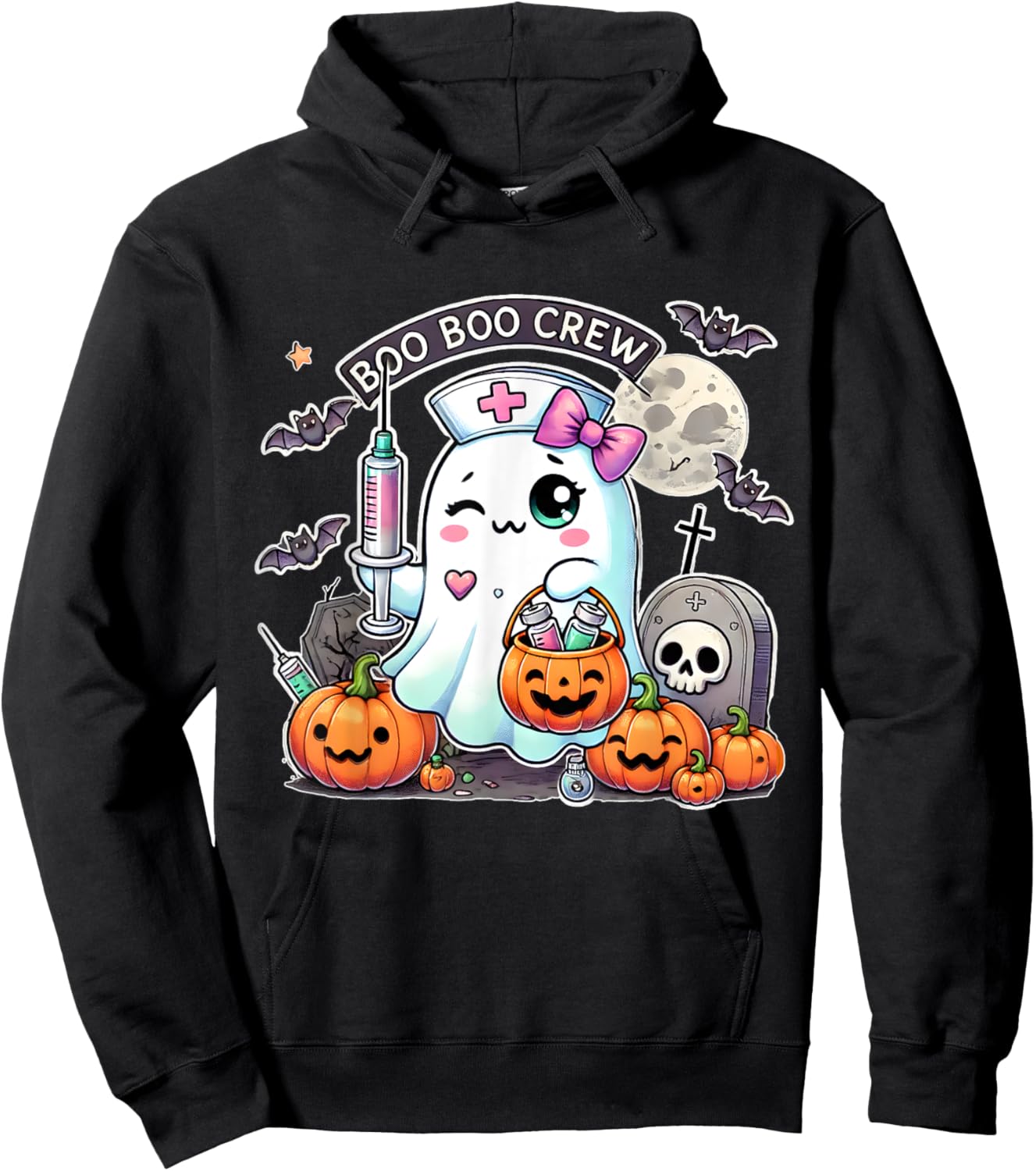 Boo Boo Crew Ghost and Pumpkins Seasonal Halloween Nurse Hoodie - Hoodie | Black