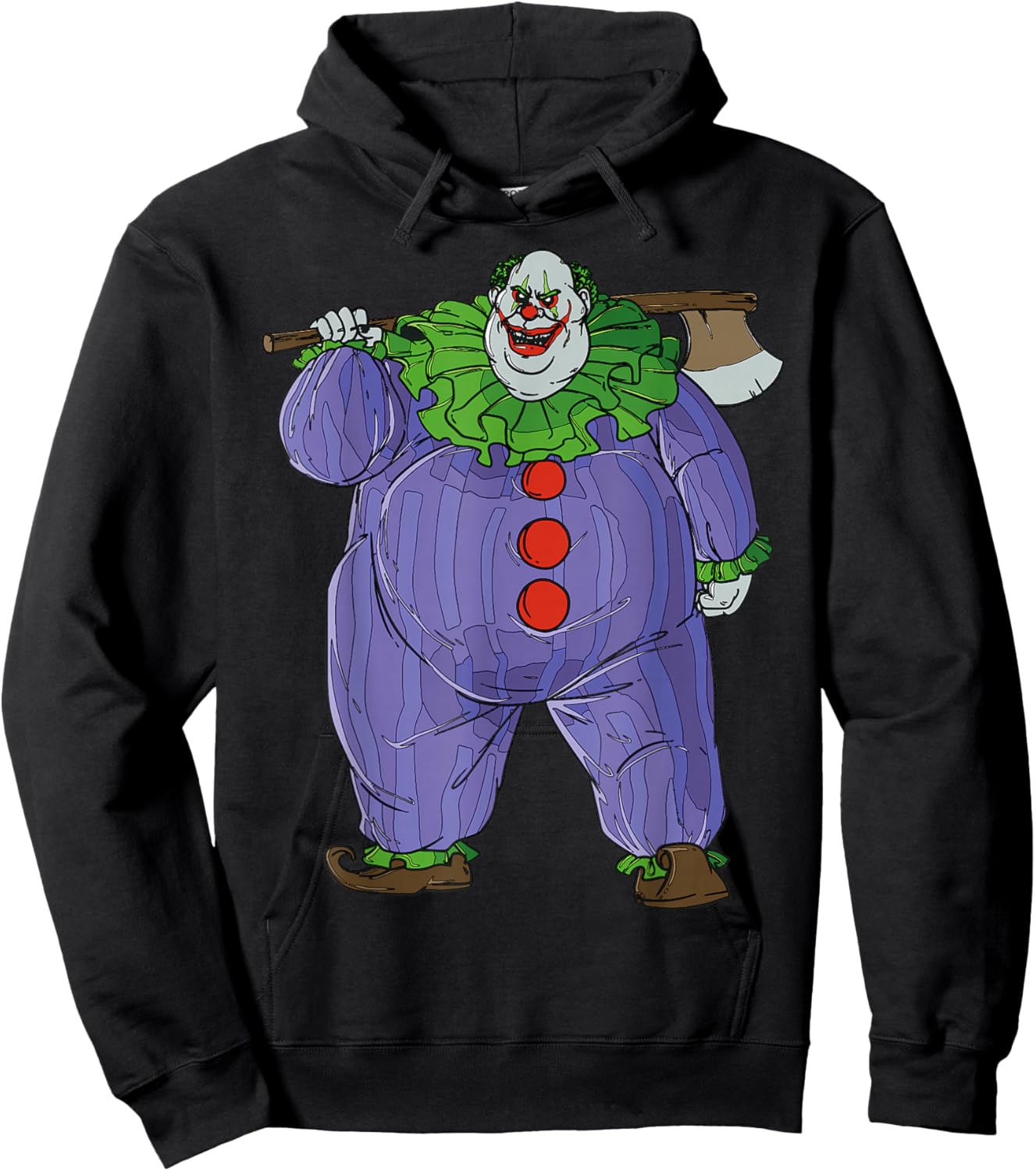 Cartoon Clown With Axe Creepy Halloween Illustration Hoodie - Hoodie | Black