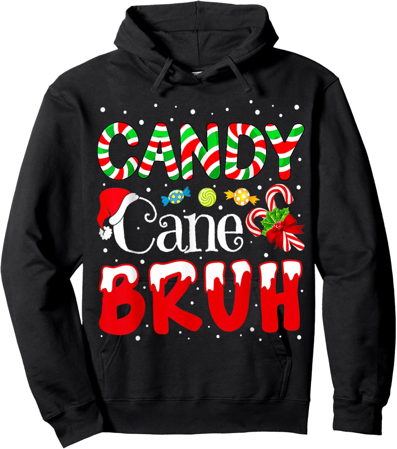 Candy Cane Bruh Christmas Love Candy Boys Girls Kids Xmas Hoodie - Hoodie | Black